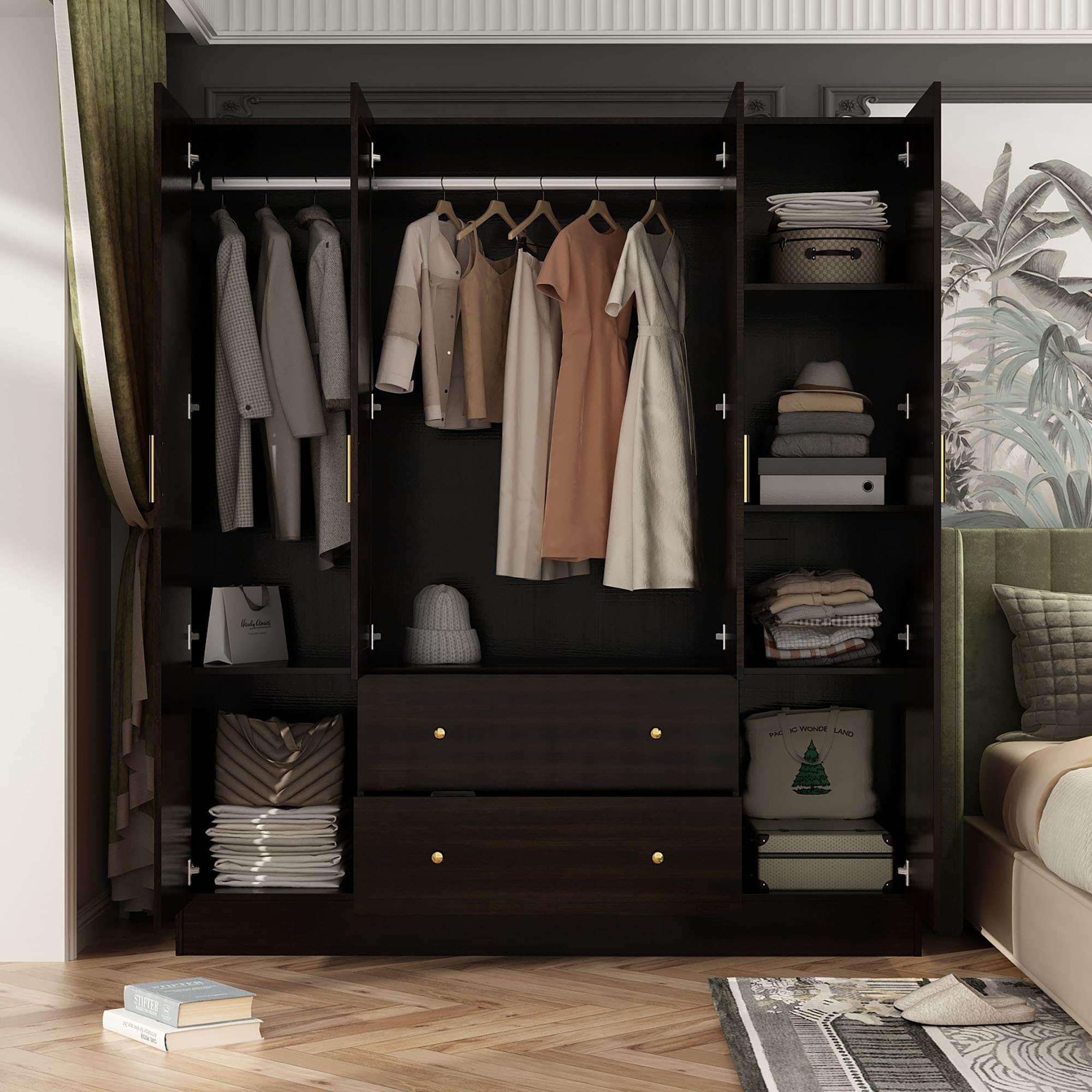 FUFU&GAGA CX0062-03+04 Modern Black Wardrobe Black Armoire
