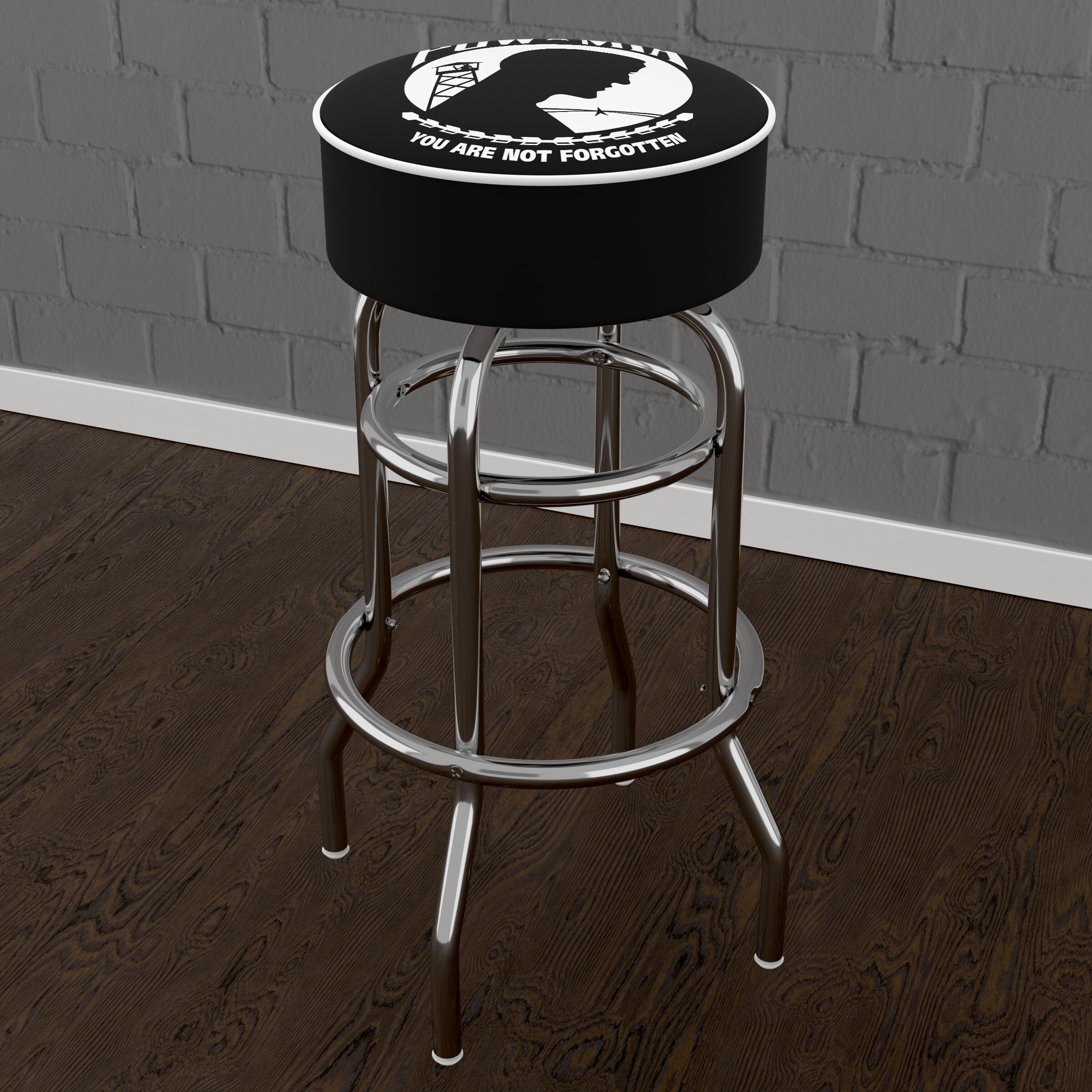 Adjustable Swivel Backless Bar Stool in Black Acrylic & Metal