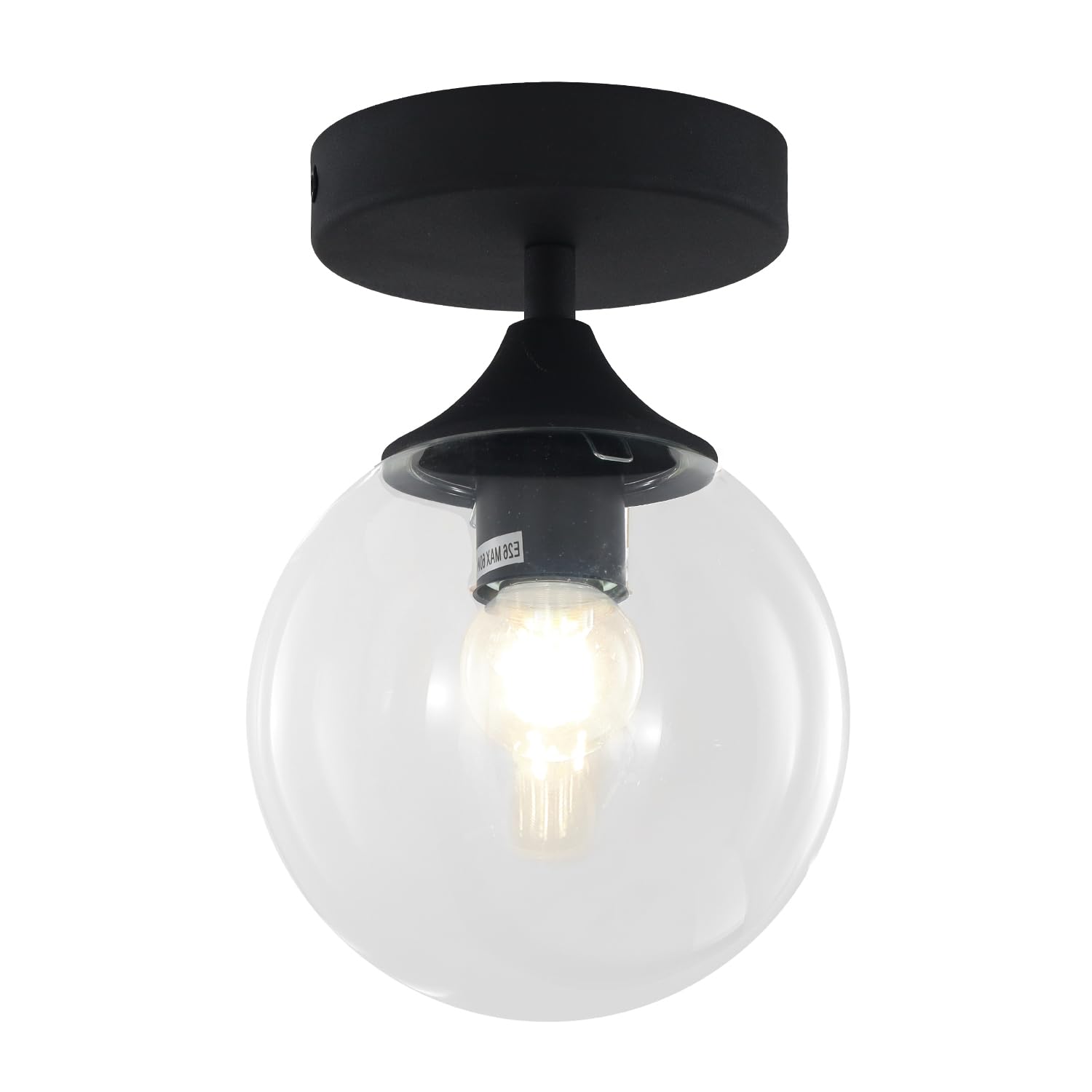 AOIZGMY  1-Light Small Clear Glass Globe Flush Mount Ceiling Light Industrial Matte Black Semi Flush Mount for Kitchen Hallway Living Room