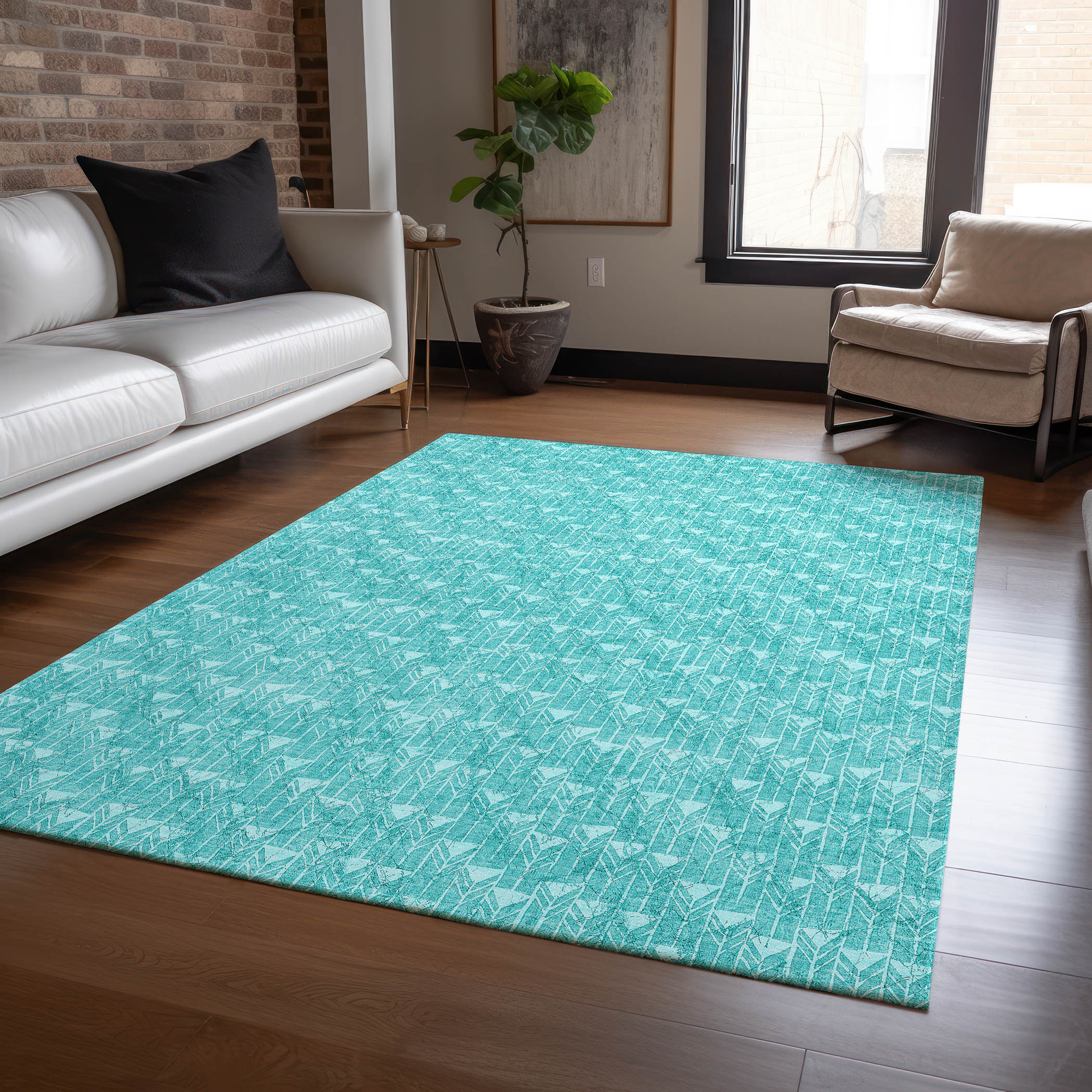 Addison Rugs ACN514TE5X8 Chantille ACN514TE 5 x 7 (ft) Polyester Teal Rectangular Indoor/Outdoor Abstract Machine washable Area rug