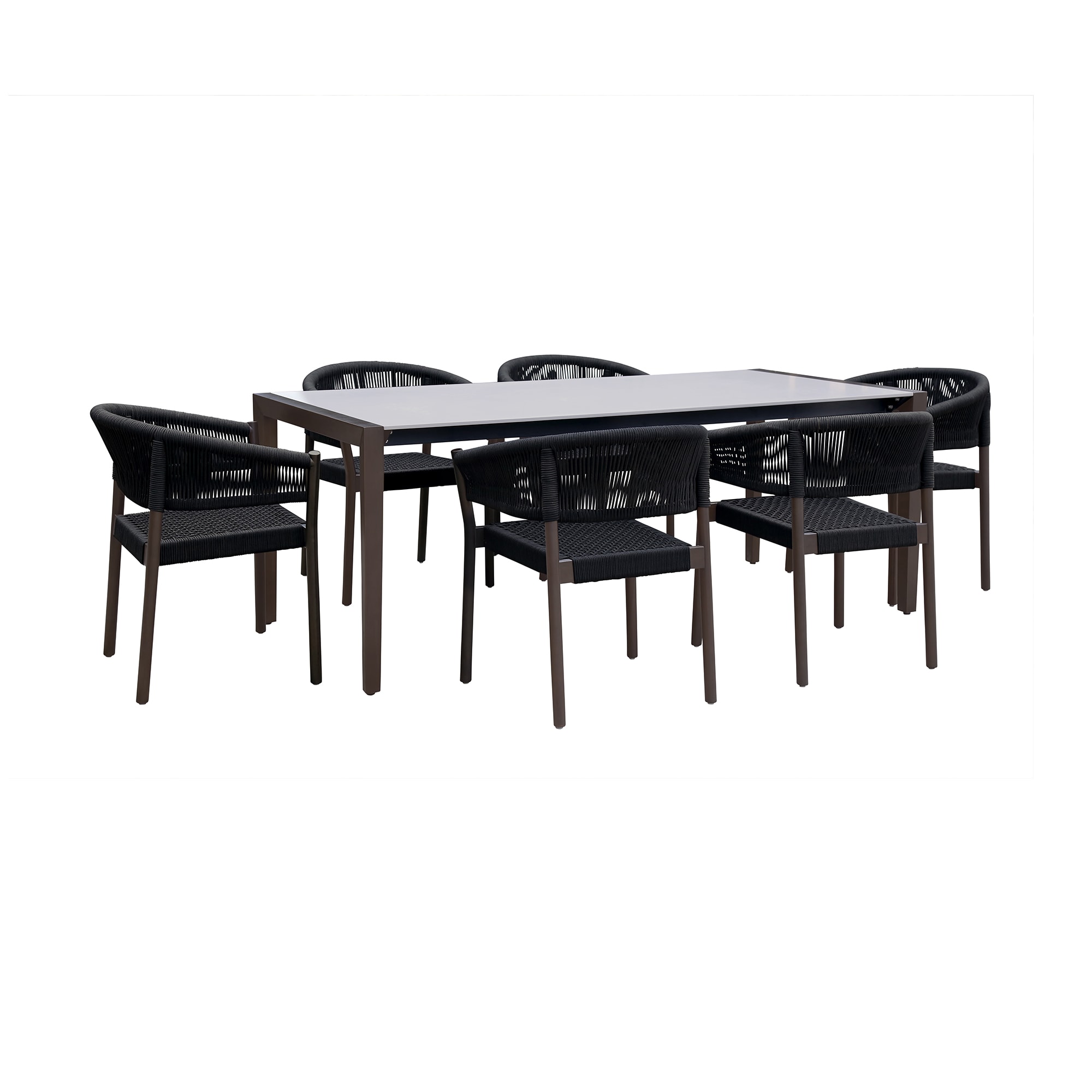 Armen Living SETFLDIDK7DOBL Fineline and Doris 7 -Piece Natural Patio Dining Set Wood Rectangle Table with 6 Black Stationary Chairs