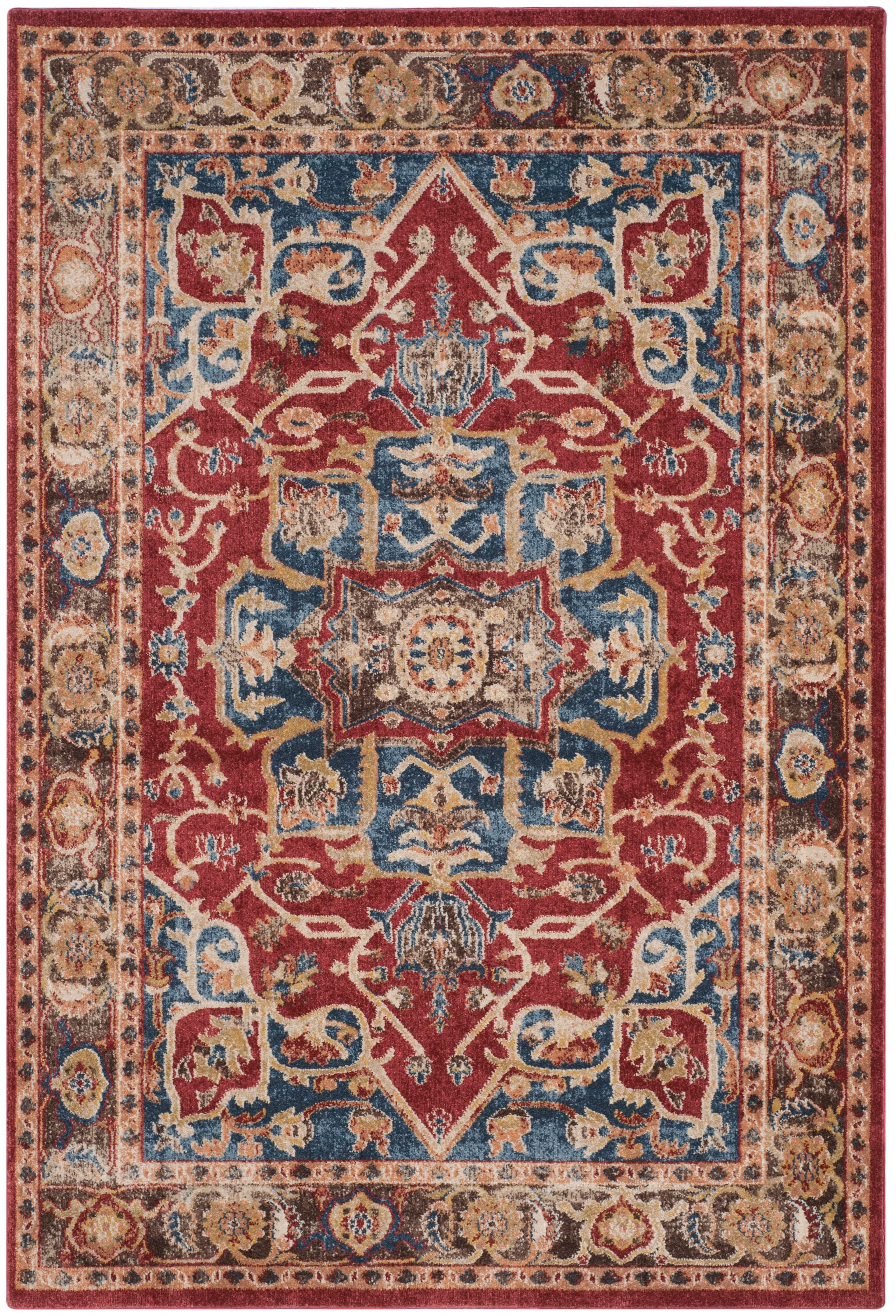 Bijar Red and Royal Synthetic 4' x 6' Reversible Area Rug