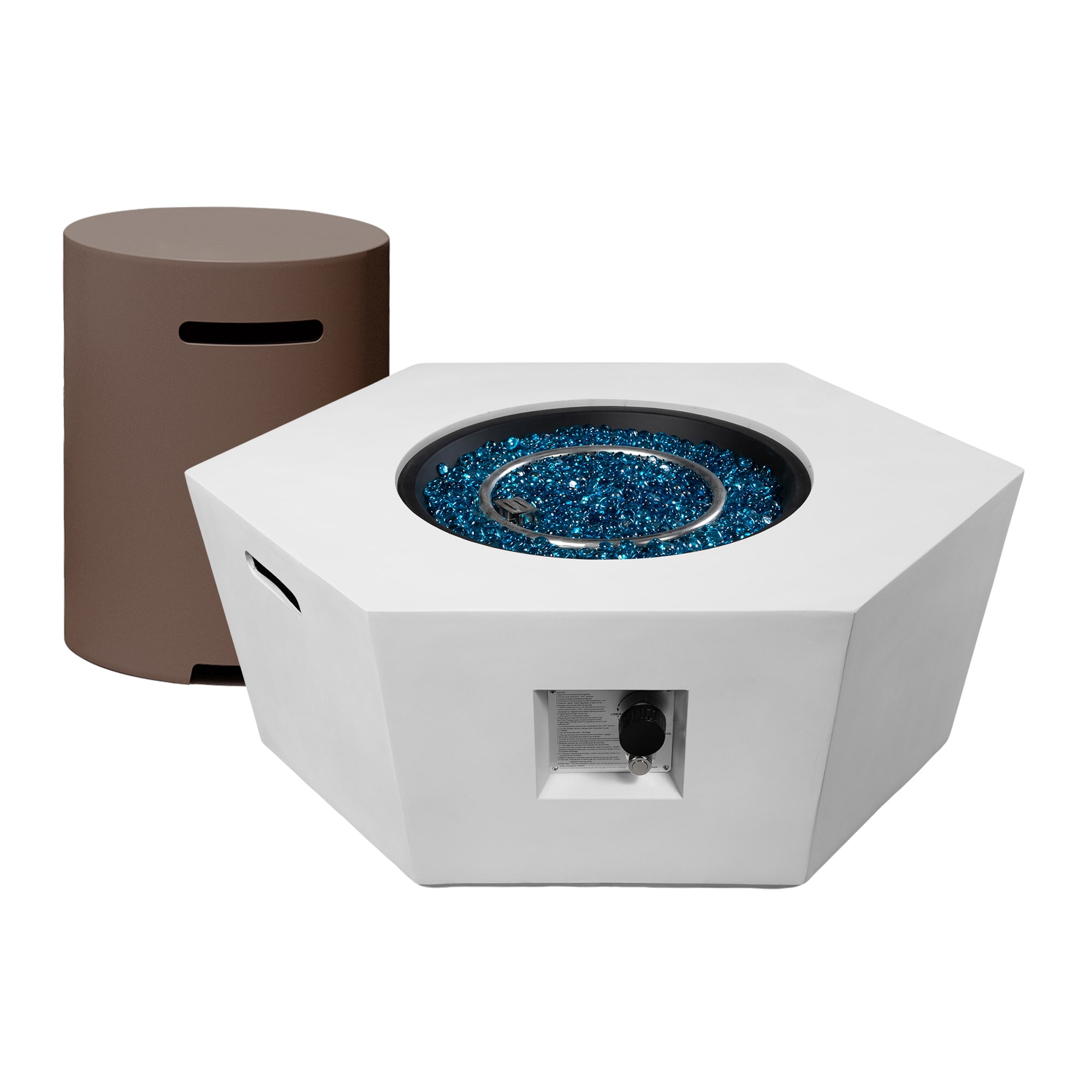 UPHA 41MGO-6BX-KCBF Hexagonal Fire Pit with Tank Cover 41-in W Porcelain White Magnesium oxide Oval Liquid propane Fire pit