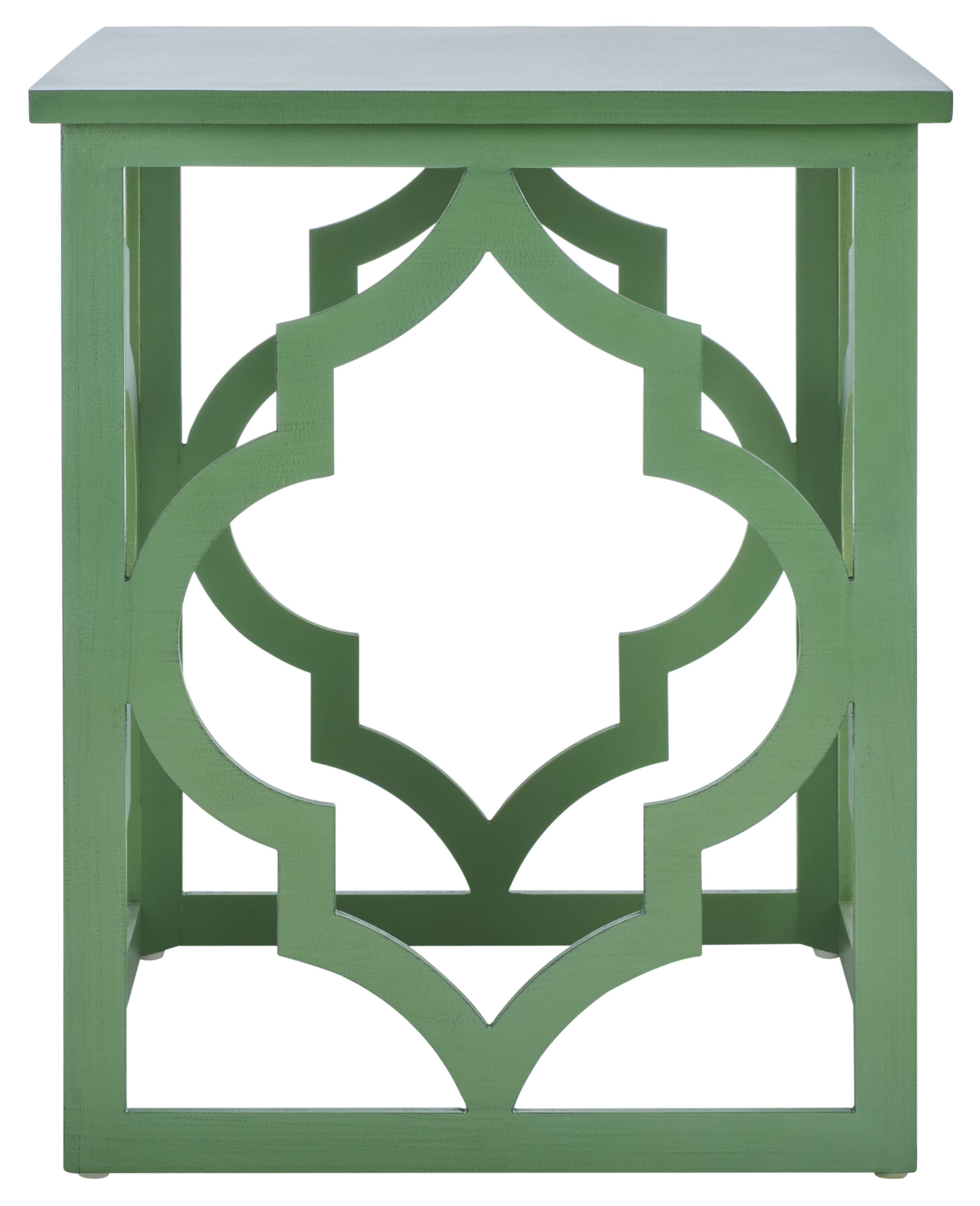Milo Green Metal and Wood Quatrefoil End Table 26"