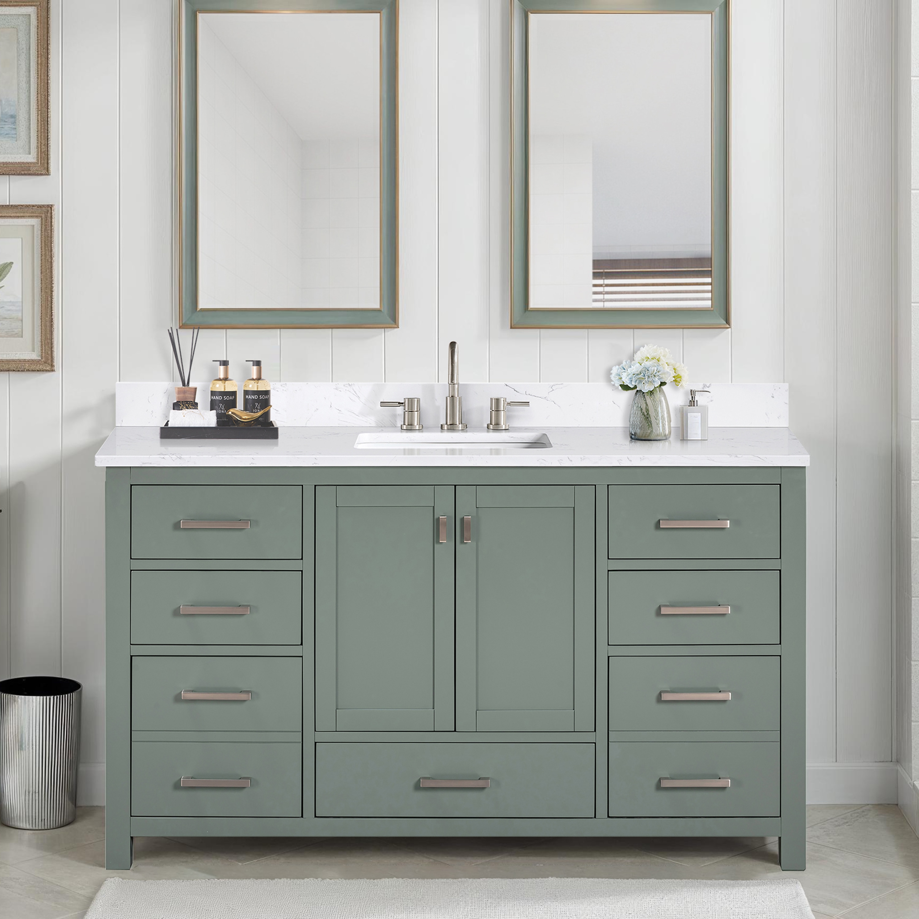 Avanity MODERO-VS61-SG-A-E Modero 60-in Smoke Green Undermount Single Sink Bathroom Vanity with Cala White Engineered Stone Top