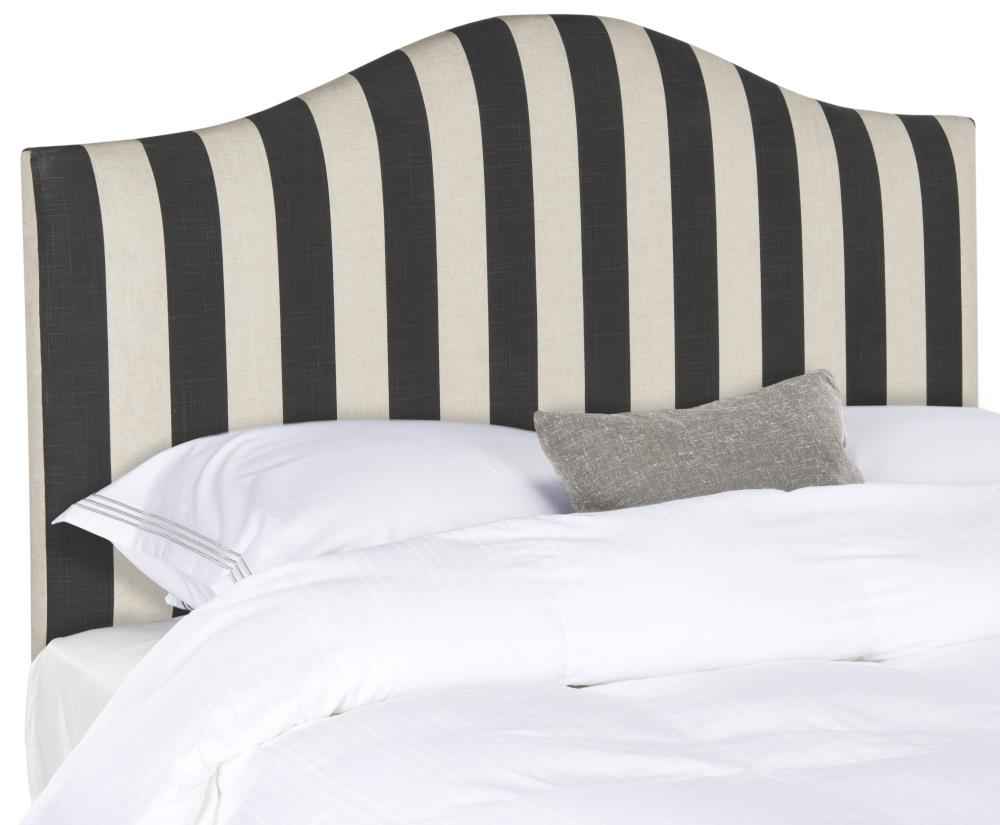 Safavieh MCR4620U Connie Black/White Stripe Queen Synthetic Upholstered Headboard