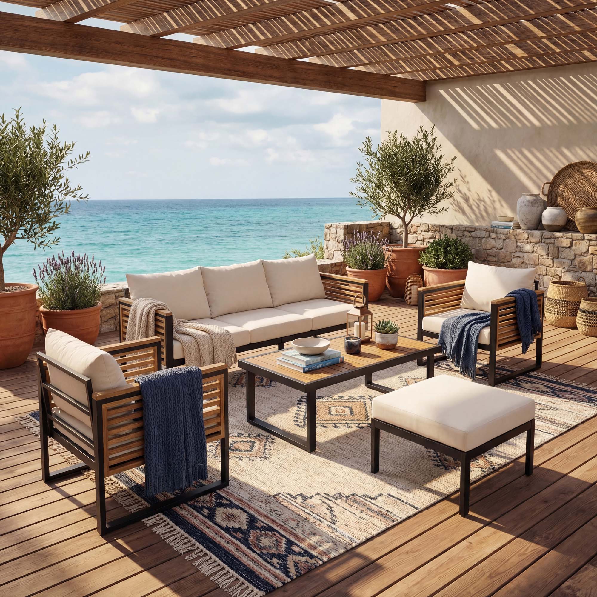 Clihome Patio Sectionals Sofas Outdoor Sectional with Gray Cushions and Steel Frame