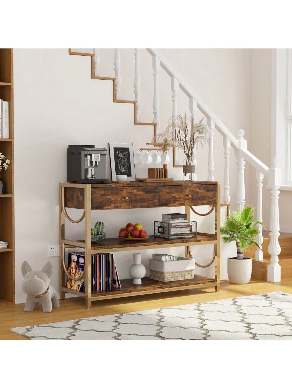 Qeetex PHO-0ZC7XEYD-HF4 31.9Inch Console Table. Sofa Tables Narrow Entryway Table With Storage and Drawers. Behind Couch Table Industrial Hallway Table For Living Room Foyer Bedroom. Rustic Brown