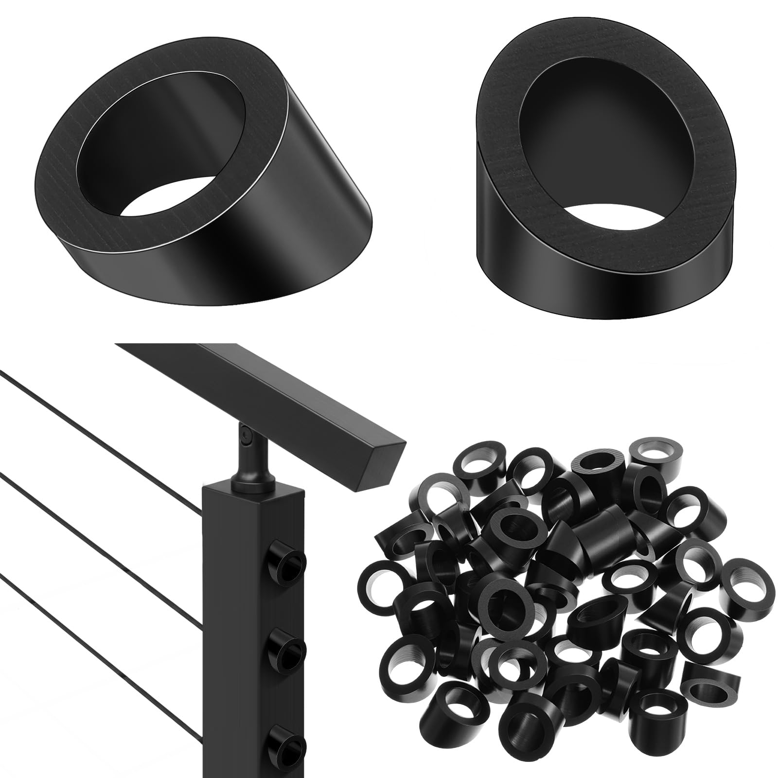 Misopily  30 Degree Angle Washer 5 slash 16 Inch ID for 1 slash 8 Inch and 3 slash 16 Inch Cable Railing Hardware Black Stainless Steel Beveled