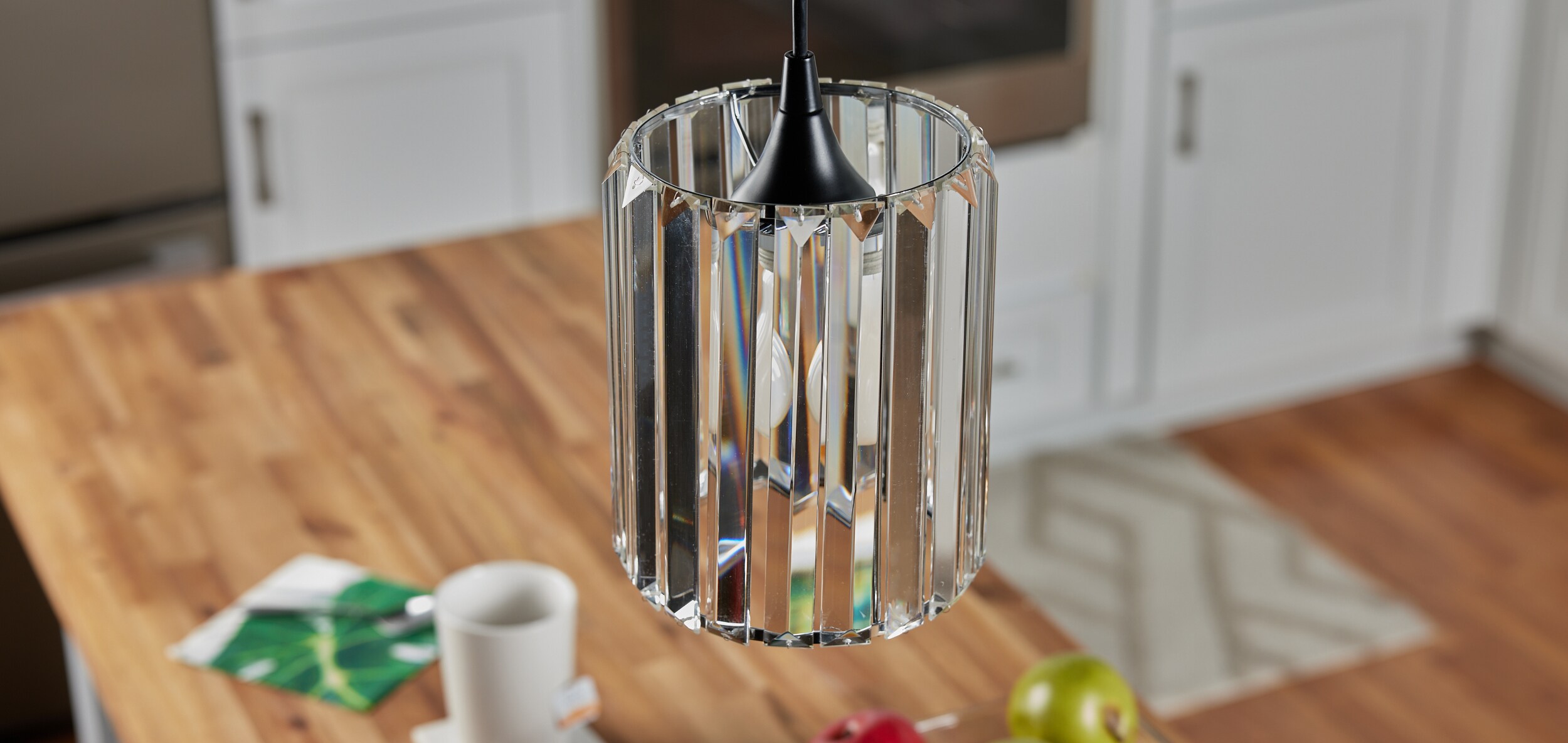 Style Selections 7.5-in x 6-in Cylinder Clear and Chrome Crystal Pendant Light Shade fitter