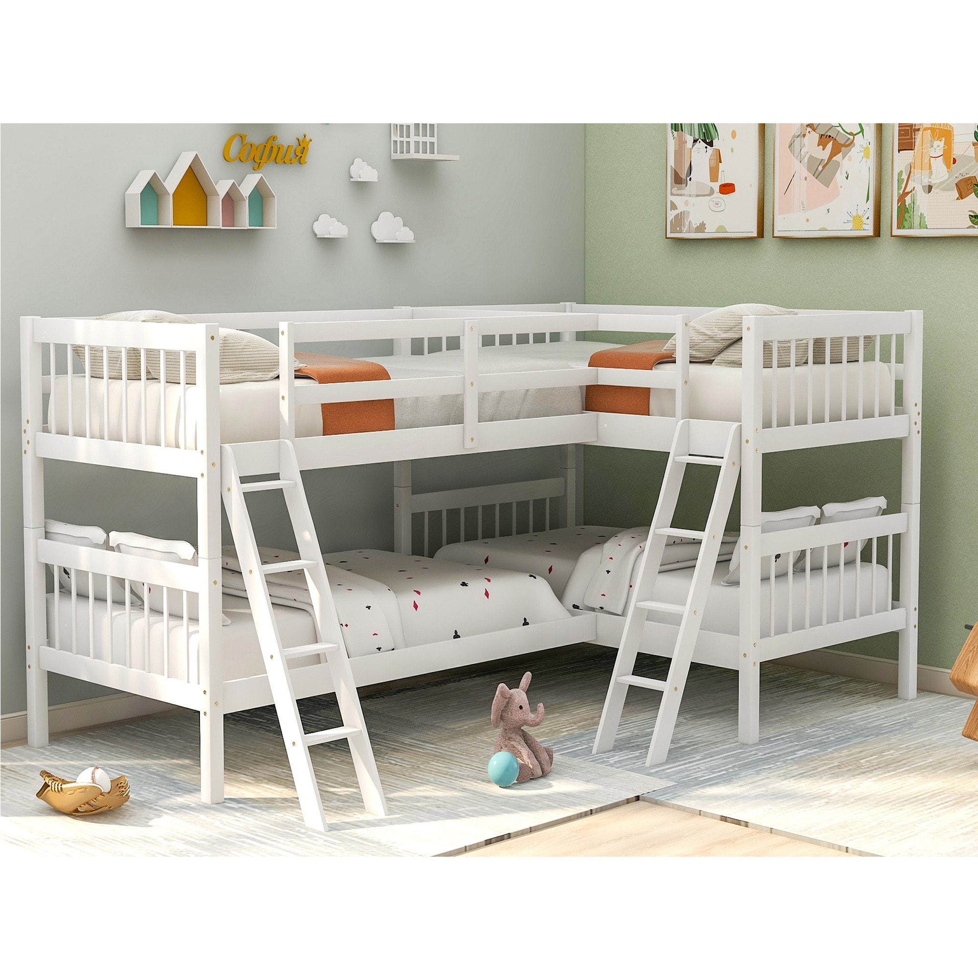 Yiekholo LL-1298AAK White Twin over twin Bunk Bed