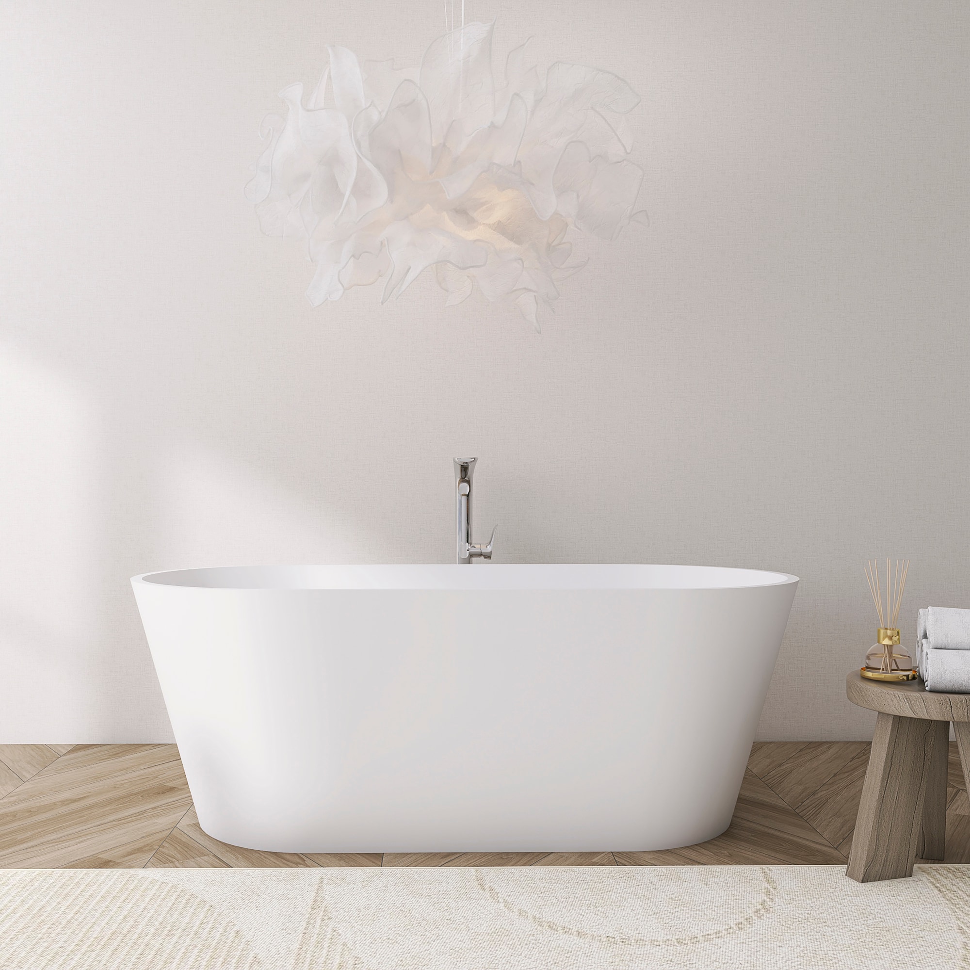 POCCI 65 Inch Freestanding Bathtub Oval Stone Resin Matte White Soaking