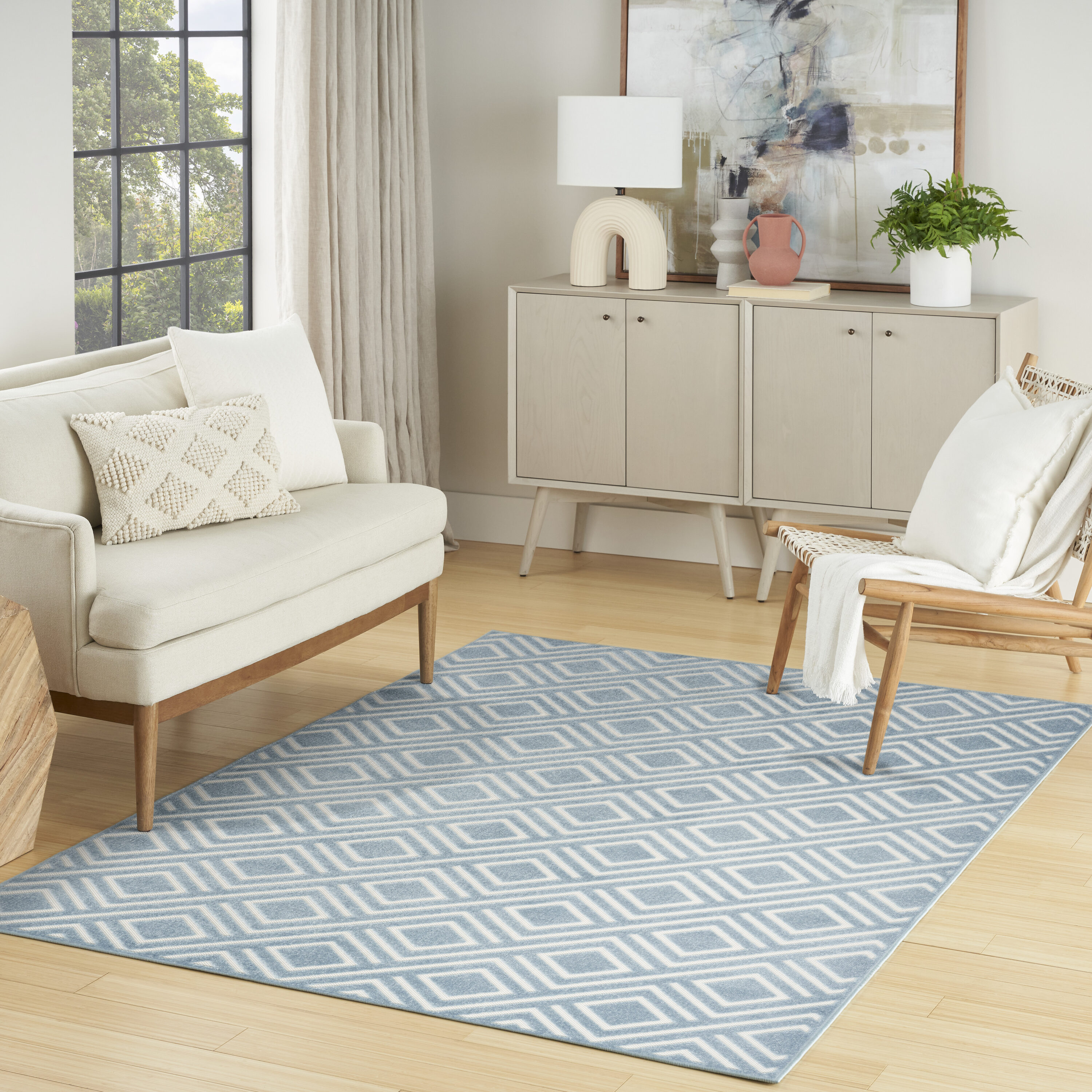 Nourison Home 099446984005 Casual 7 x 9 (ft) Polypropylene Blue Rectangular Indoor Geometric Area rug