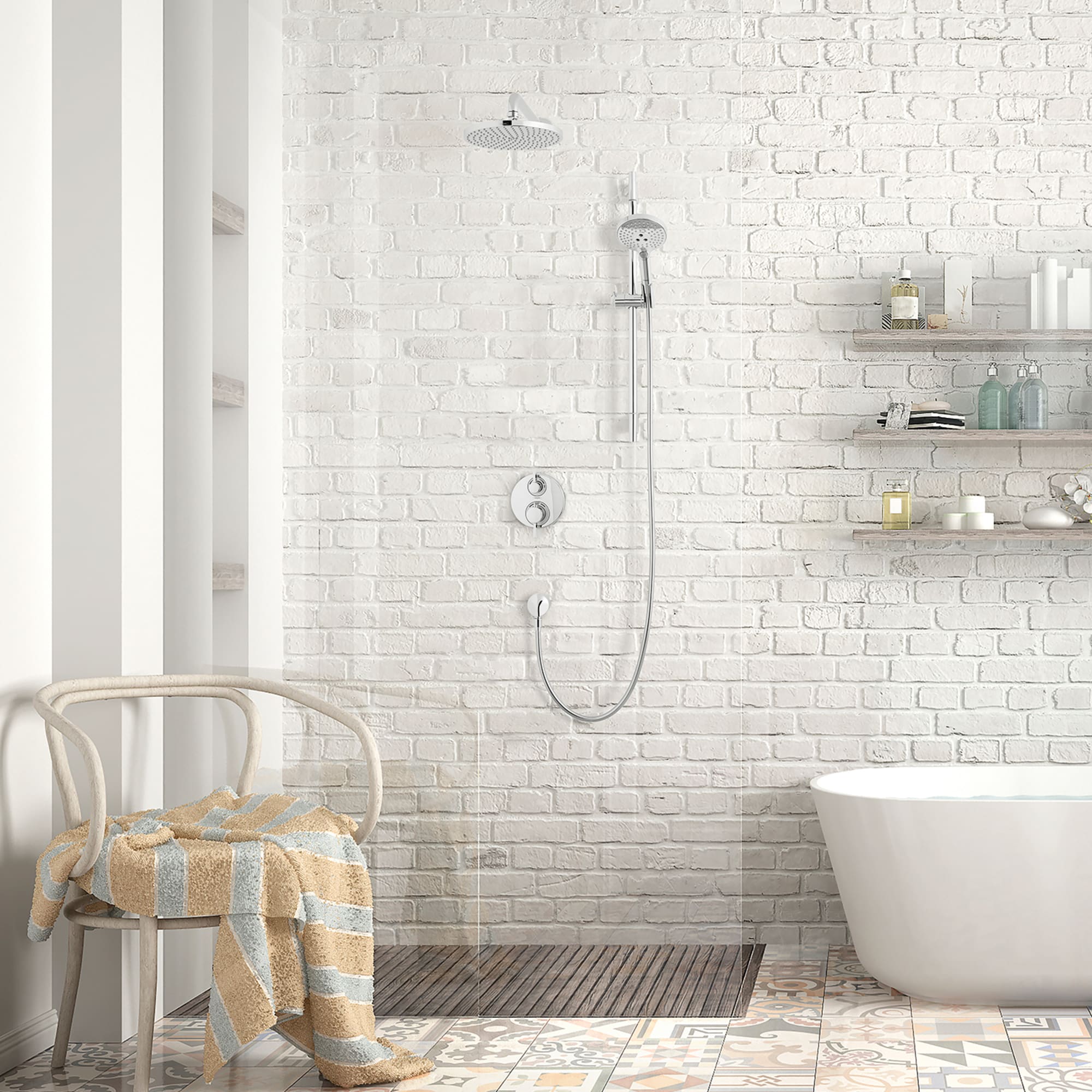 Chrome Multi-Head Adjustable Height Shower System