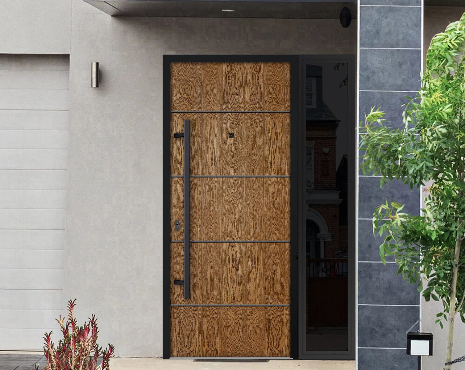 Vdom doors DEUX6683 Exterior Prehung Steel Door with Sidelite Natural ...