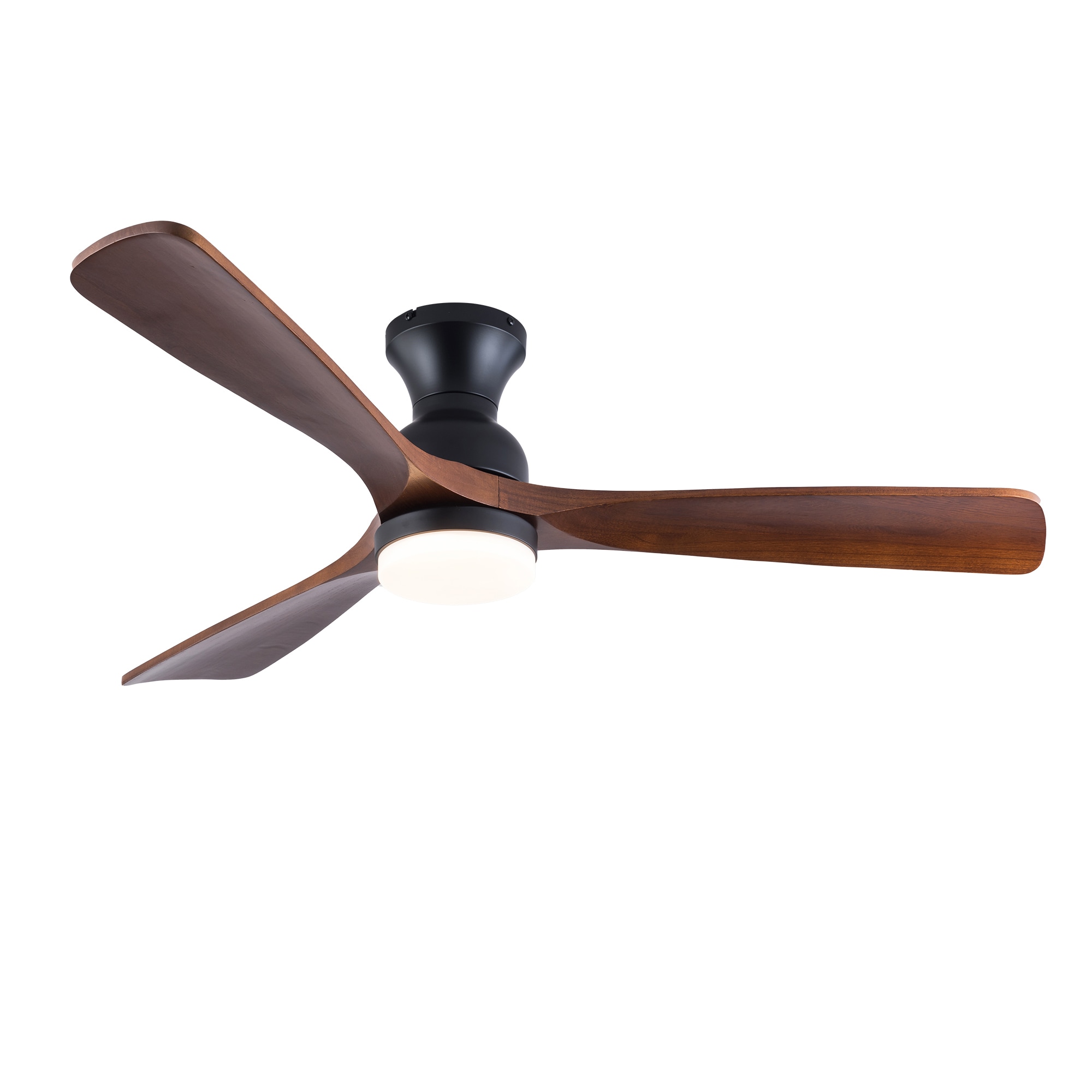 SINOFURN SYF110013BK 52-in Color-Changing Integrated LED Outdoor Flush Mount Black + Brown with Wood Blades Ceiling Fan With Light 3 -Blade )
