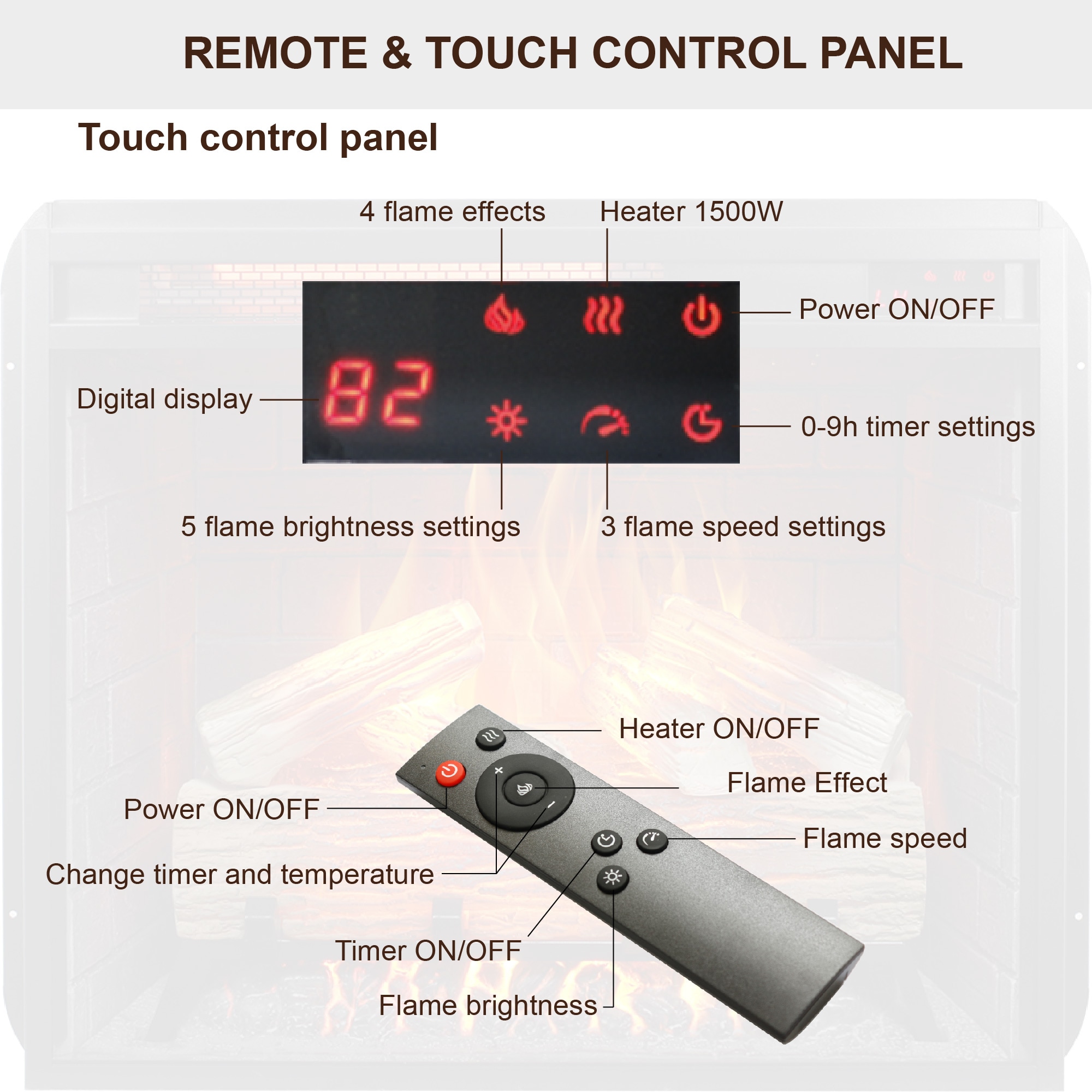 ToolCat 23 in infrared heat ing electric fireplace insert, with log set ...