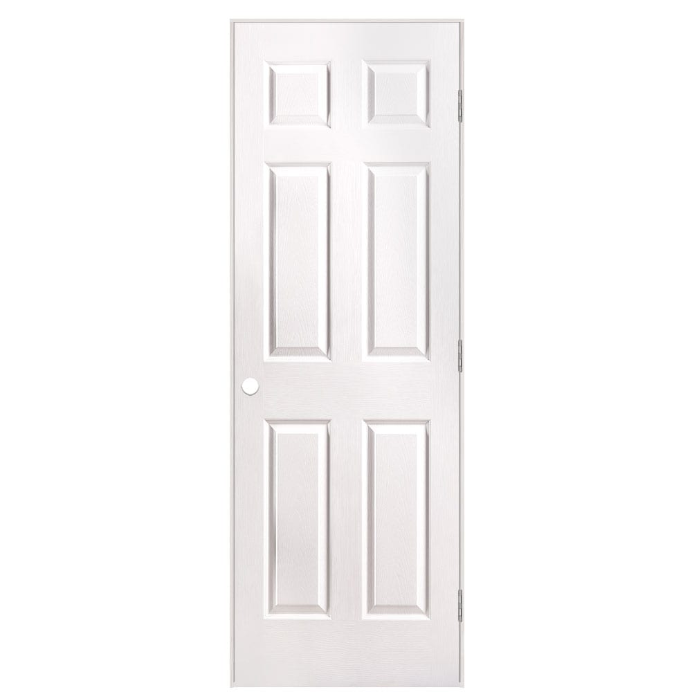Masonite 1316820 28-in x 80-in Primed Solid core 6-panel Left hand Textured Primed Molded composite Flat Jamb Single Prehung Interior Door