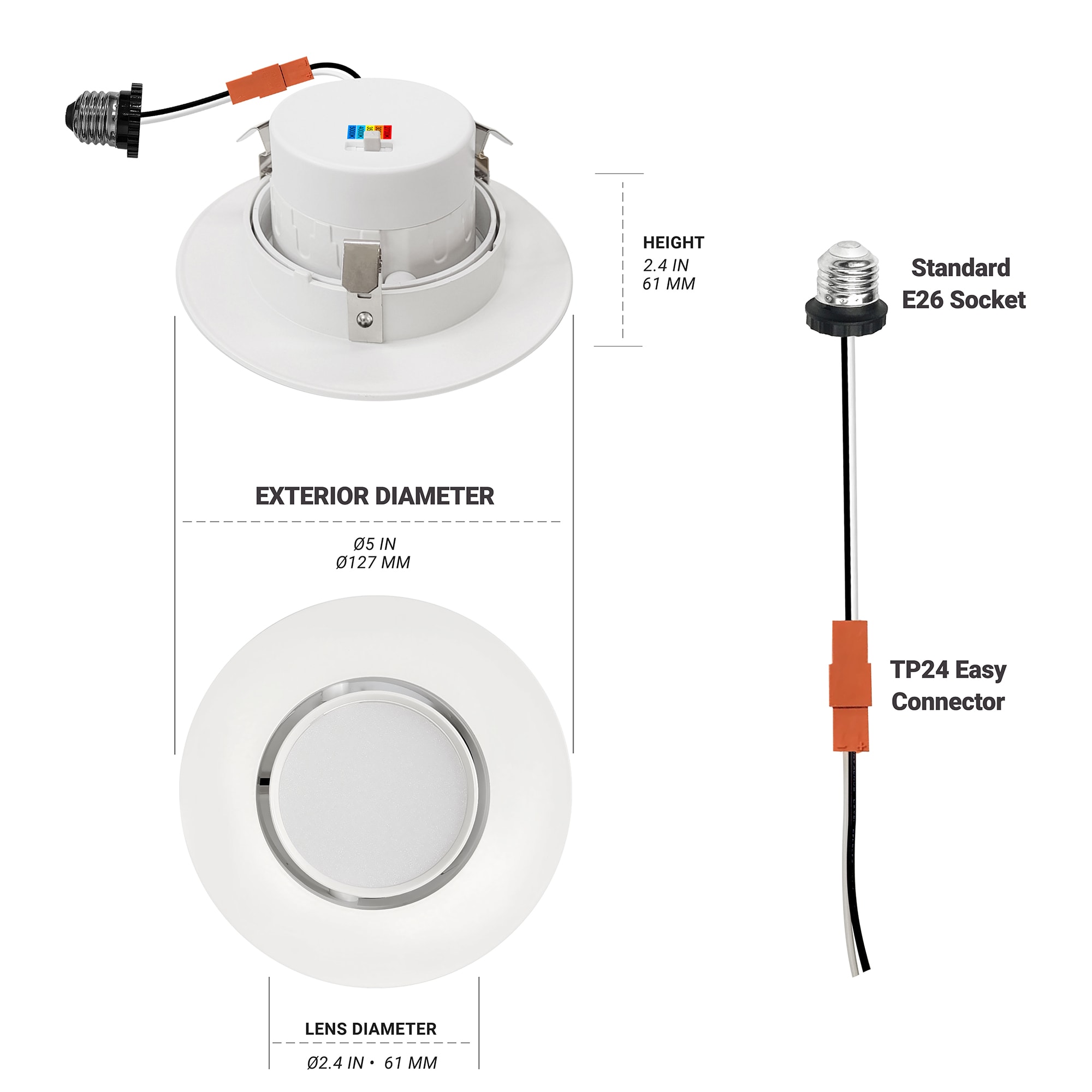 White Aluminum 4 Inch LED Recessed Gimbal Downlight, 6 Pack