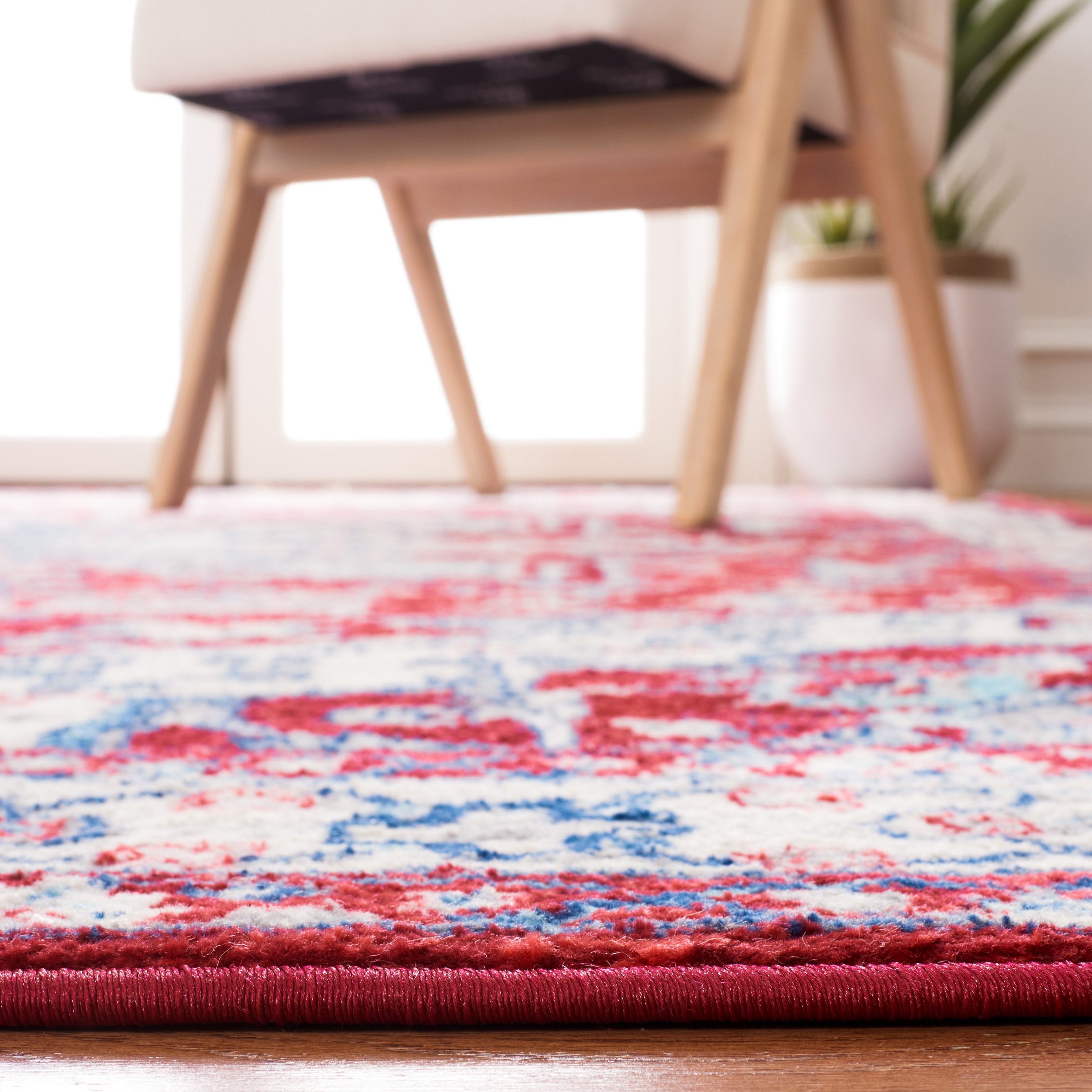 Red and Ivory Rectangular Stain-Resistant Synthetic Rug
