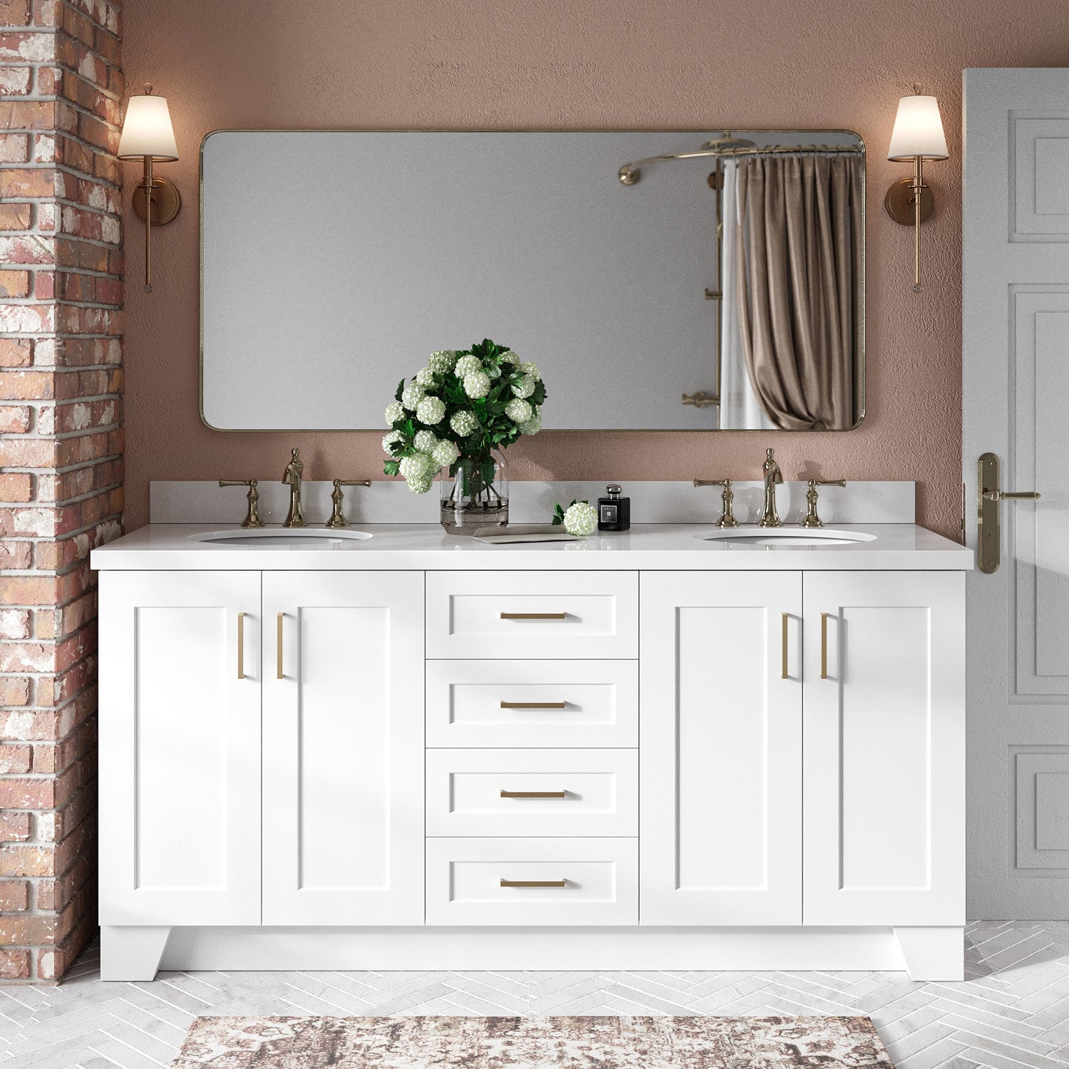 ARIEL Q073DWQOVOWHT Taylor 73-in White Undermount Double Sink Bathroom Vanity with Pure White Quartz Quartz Top
