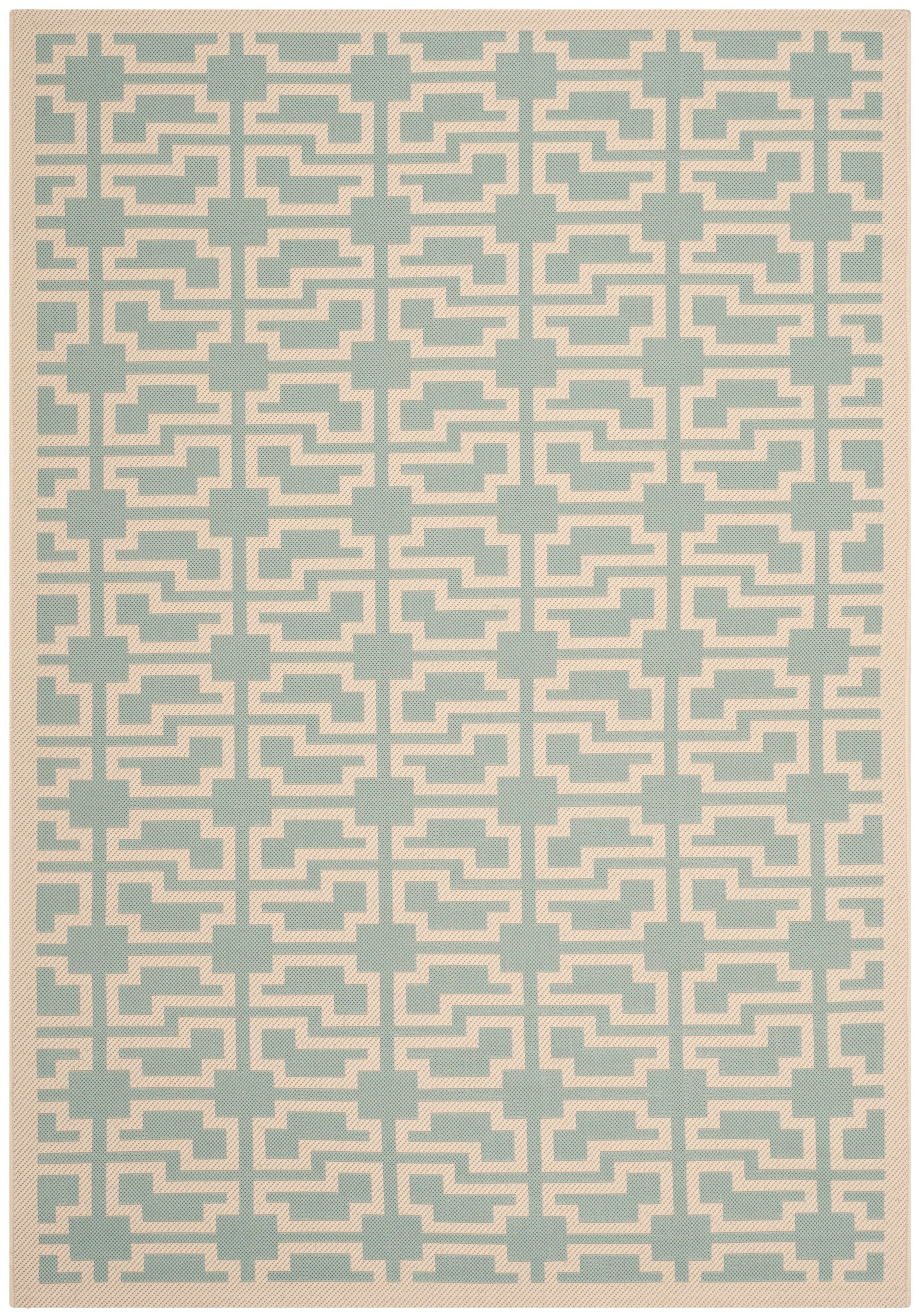 Safavieh CY6015-223-3 Courtyard Bandon 3 x 5 (ft) Loomed Polypropylene Aqua/Beige Rectangular Indoor/Outdoor Geometric Coastal Throw rug