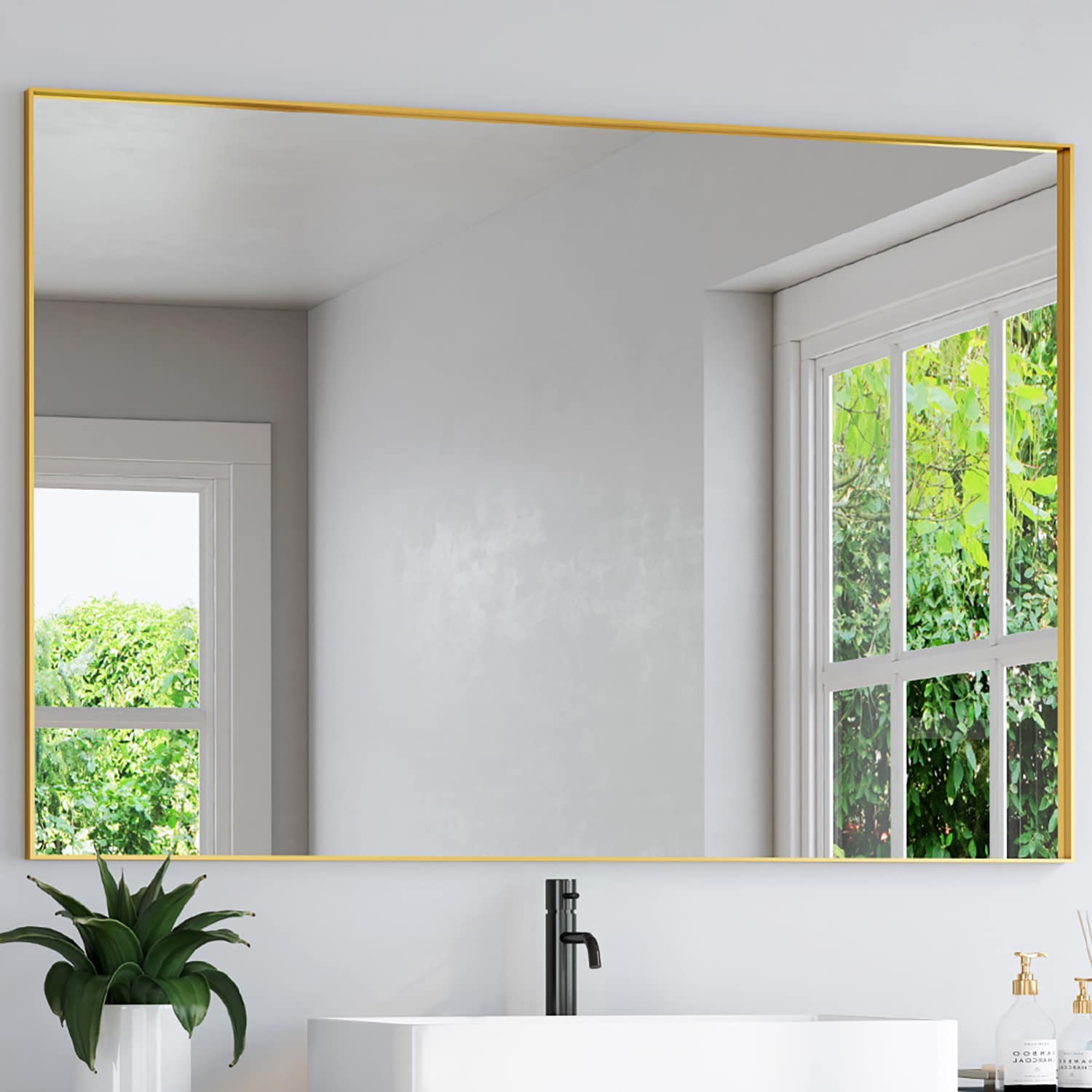 waterpar 84-in x 48-in Rectangle Bathroom Vanity Mirror (Black) WPLO ...