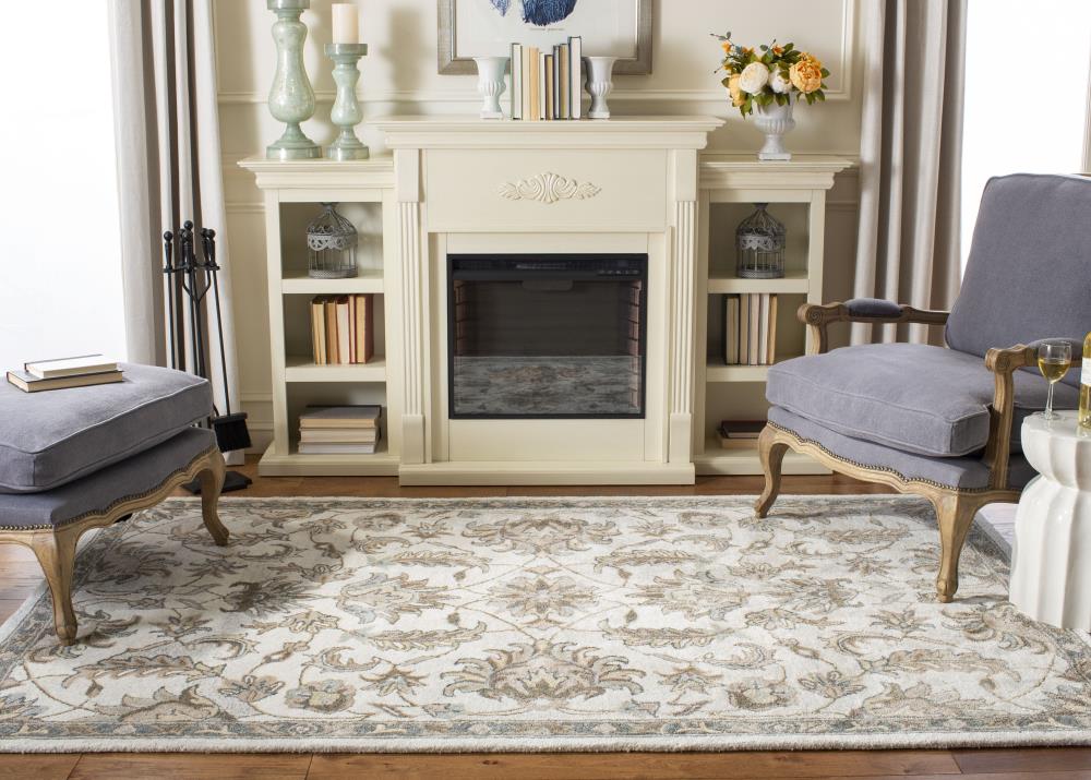 Off-White Floral Tufted Wool-Viscose 5'x8' Area Rug