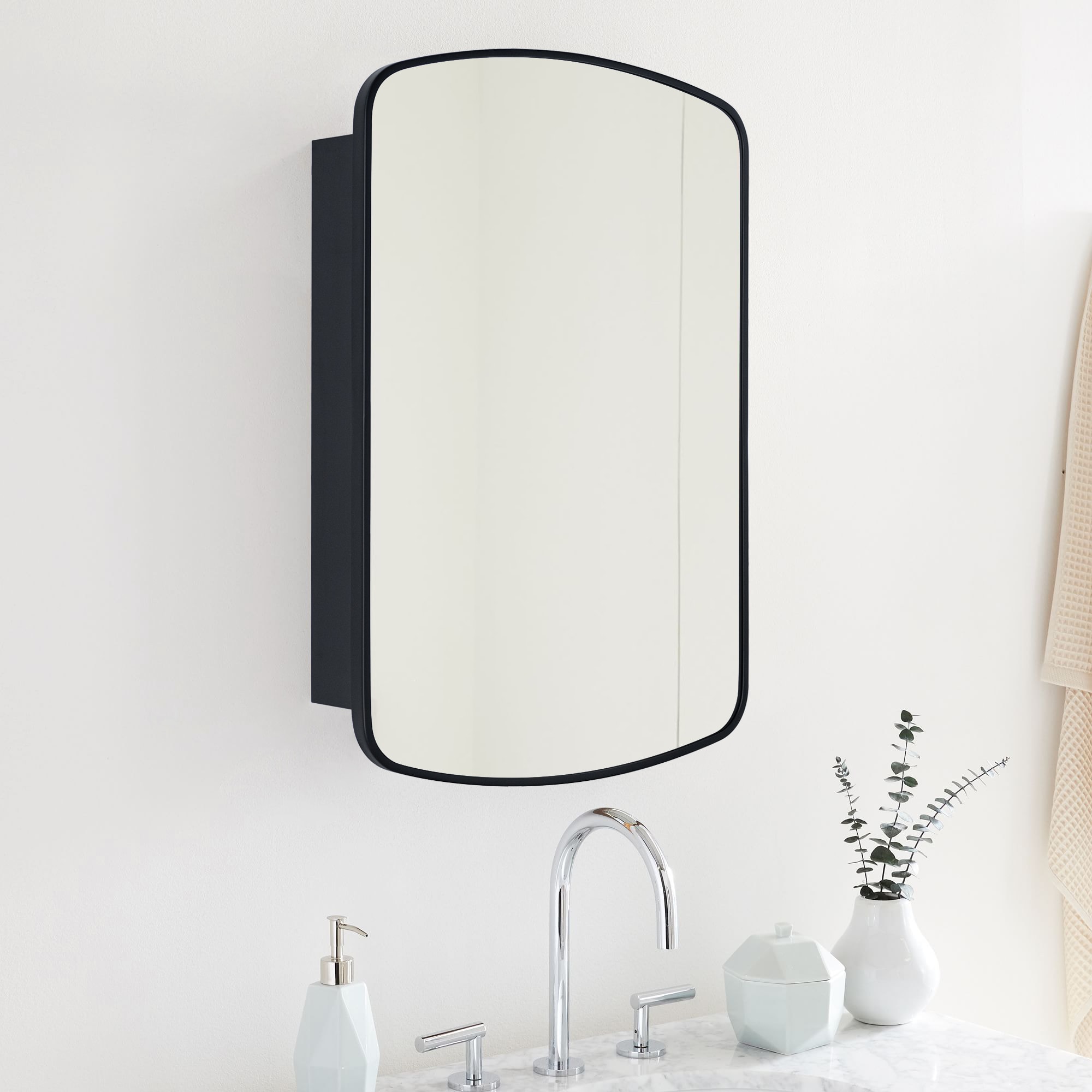 Matte Black Arched Metal Framed Bathroom Medicine Cabinet with Mirror
