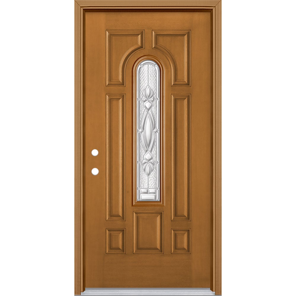Masonite 3421800 Panama 36-in x 80-in x 4-9/16-in Fiberglass Center arch lite Right-hand inswing Oakcrest Stained Prehung Front Door with Brickmould Insulating core