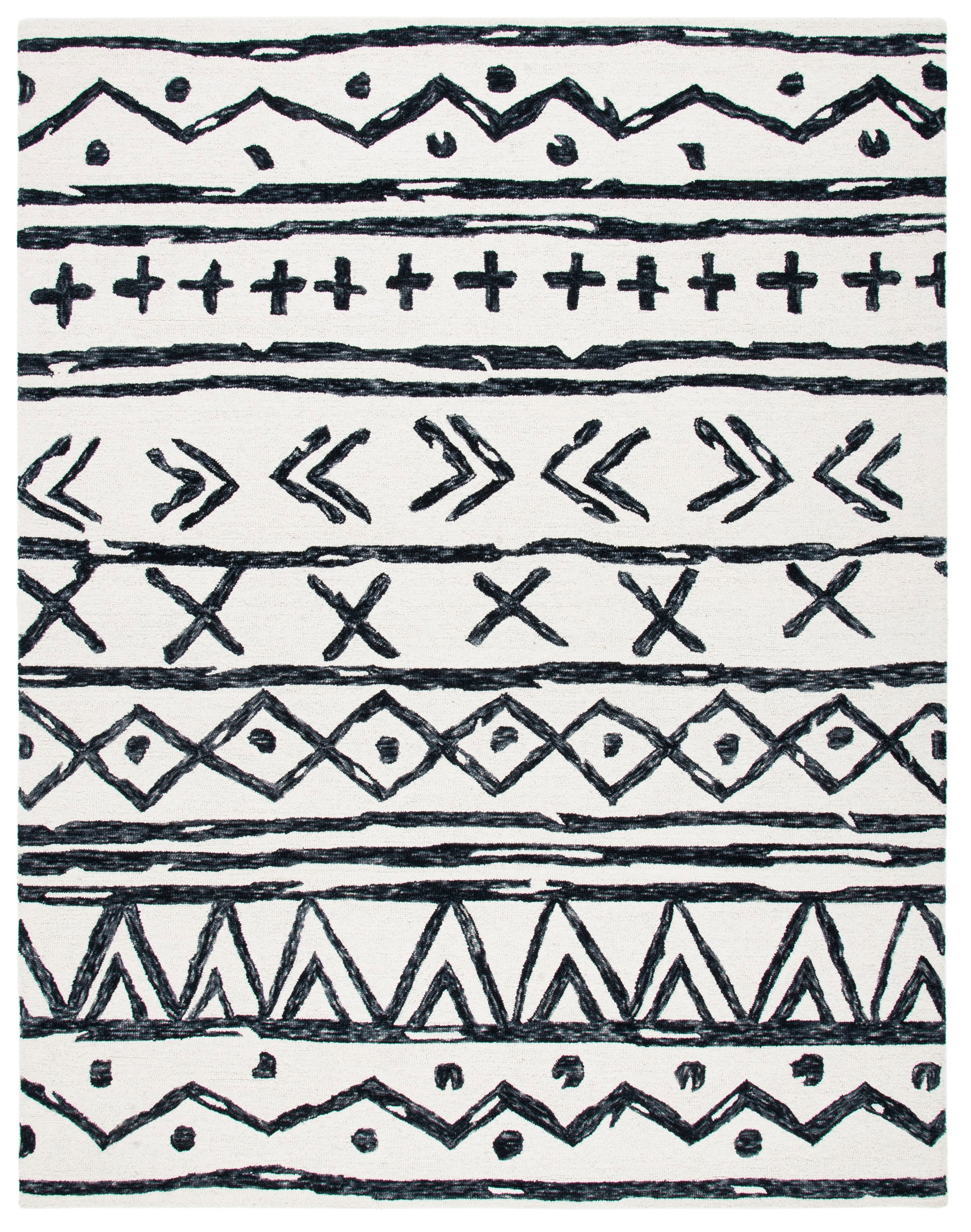 Black Hand-Tufted Wool 8' x 10' Rectangular Area Rug
