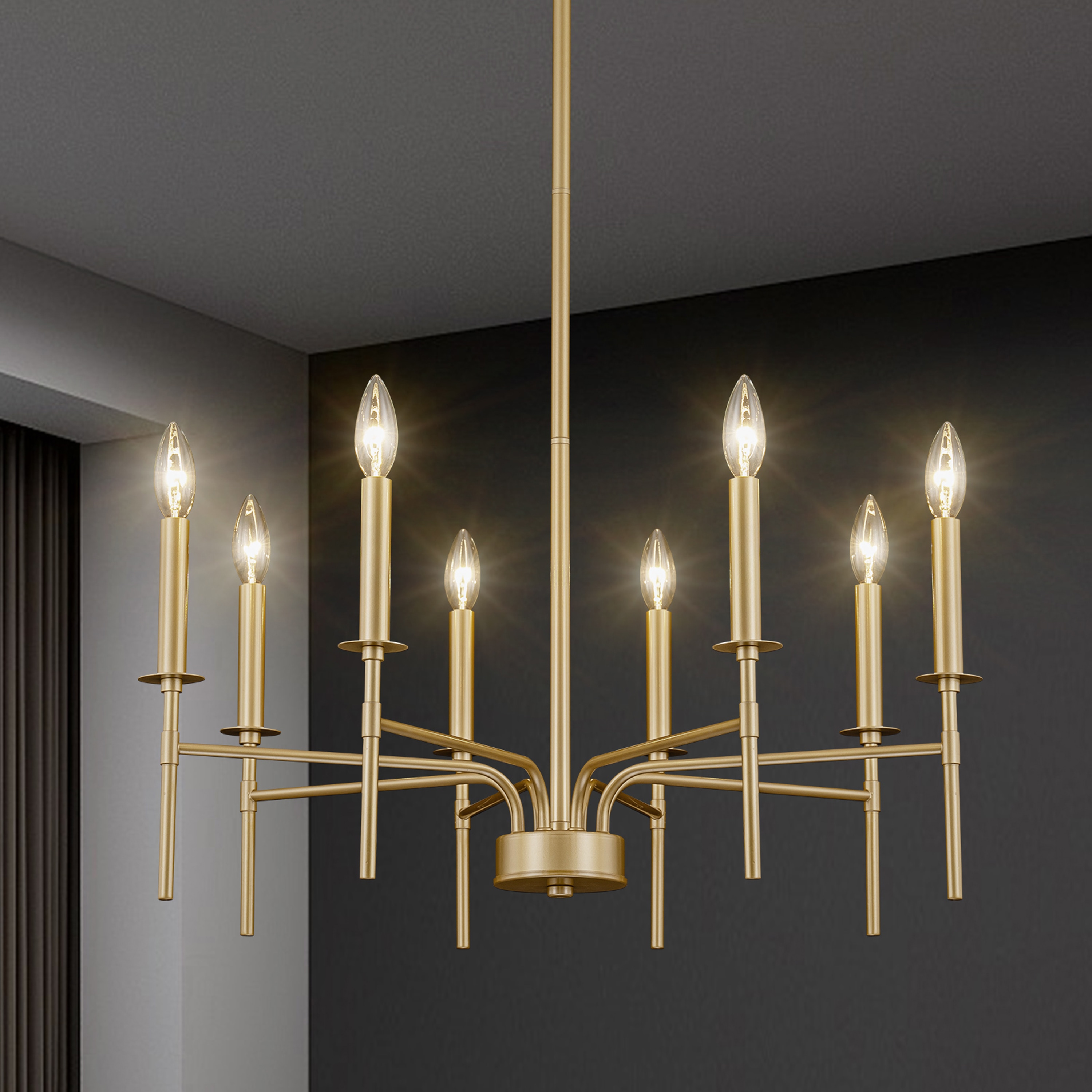 GoYeel ZP087GD08 Candle 8 -Light Gold Modern/contemporary For Use in Bedrooms, Dining Rooms, Foyers, Kitchens, Living Rooms Chandelier