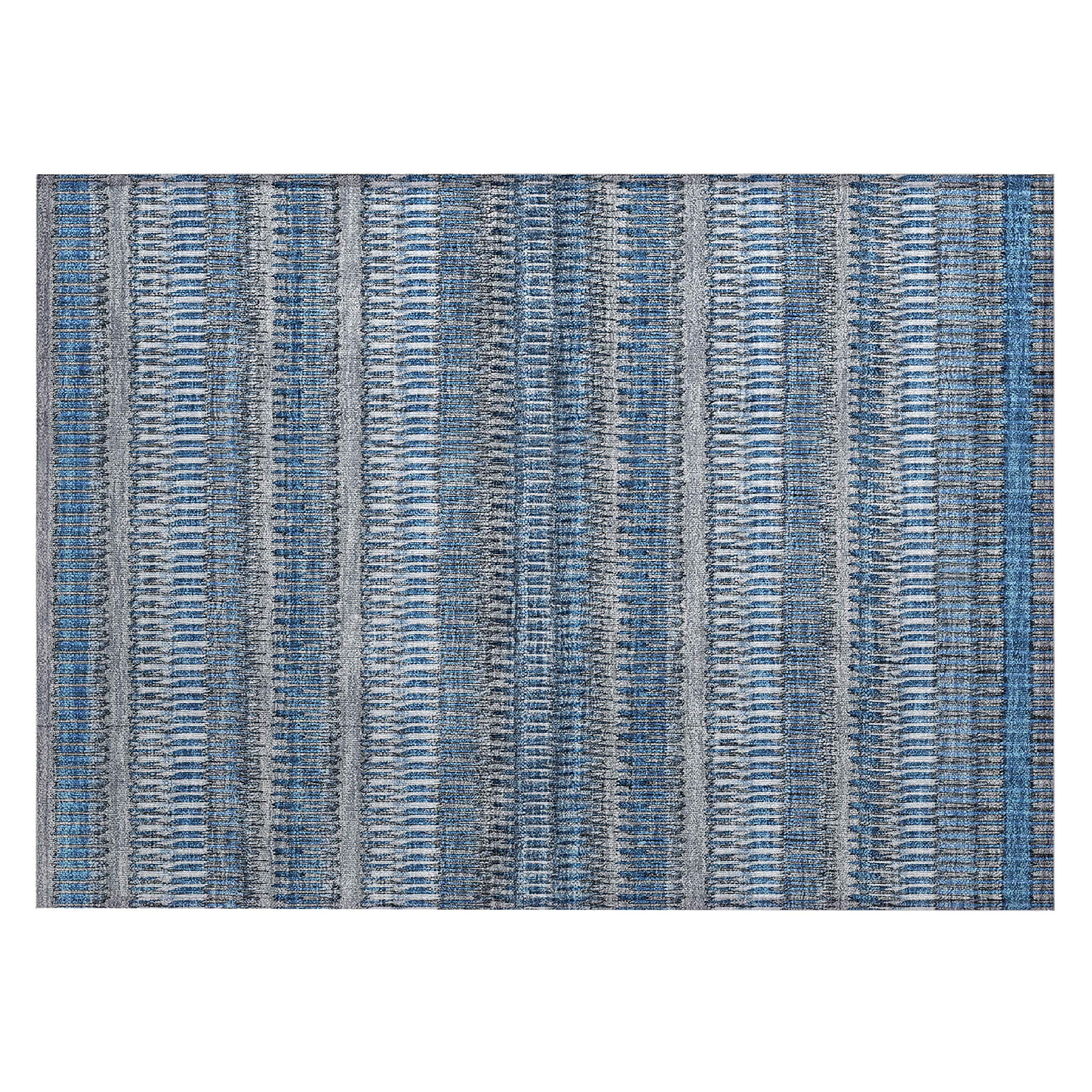 Blue and Gray Rectangular Machine Washable Synthetic Rug