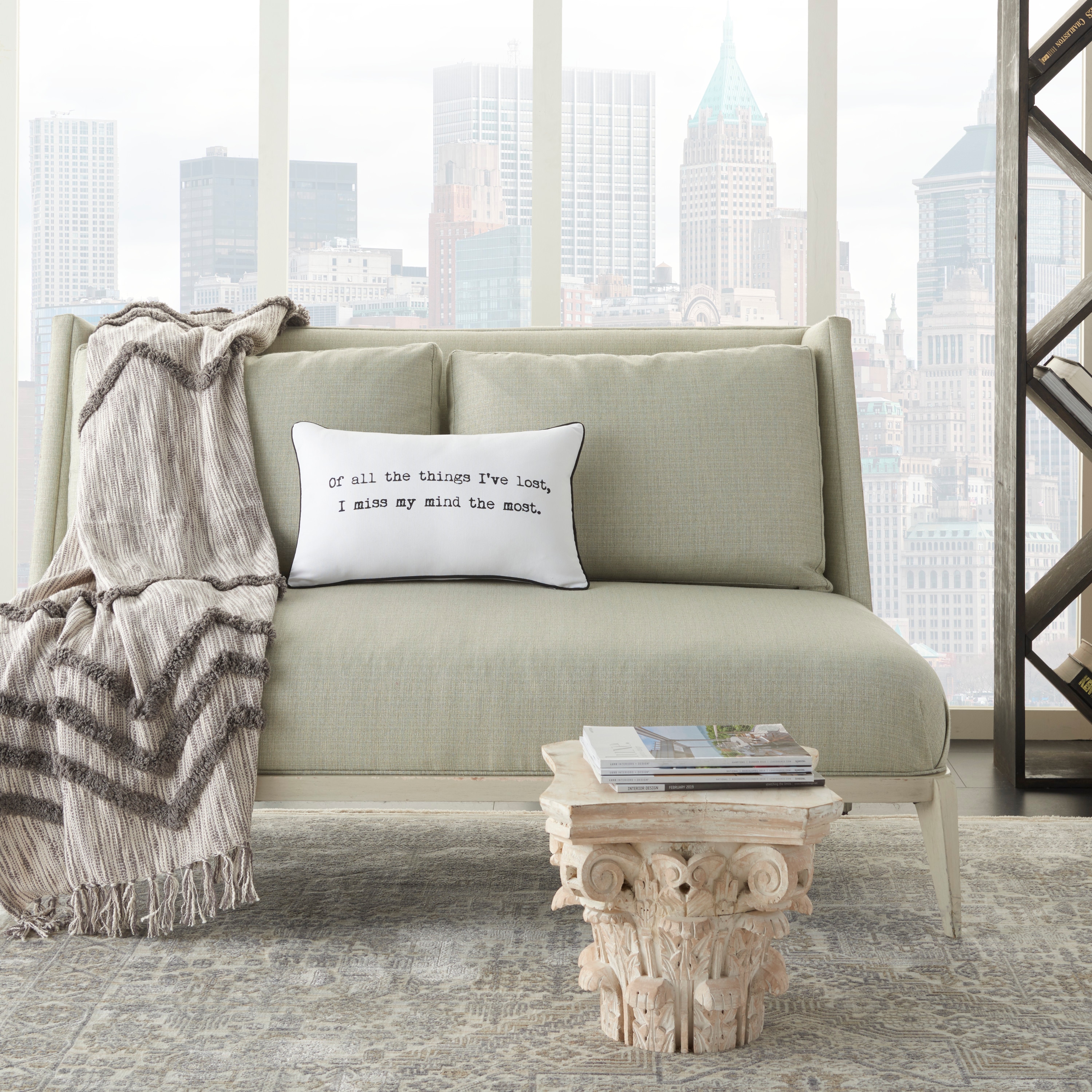 Mina Victory 0798019073503 Trendy, Hip, New-Age 12-in x 20-in White Rectangular Indoor Decorative Pillow