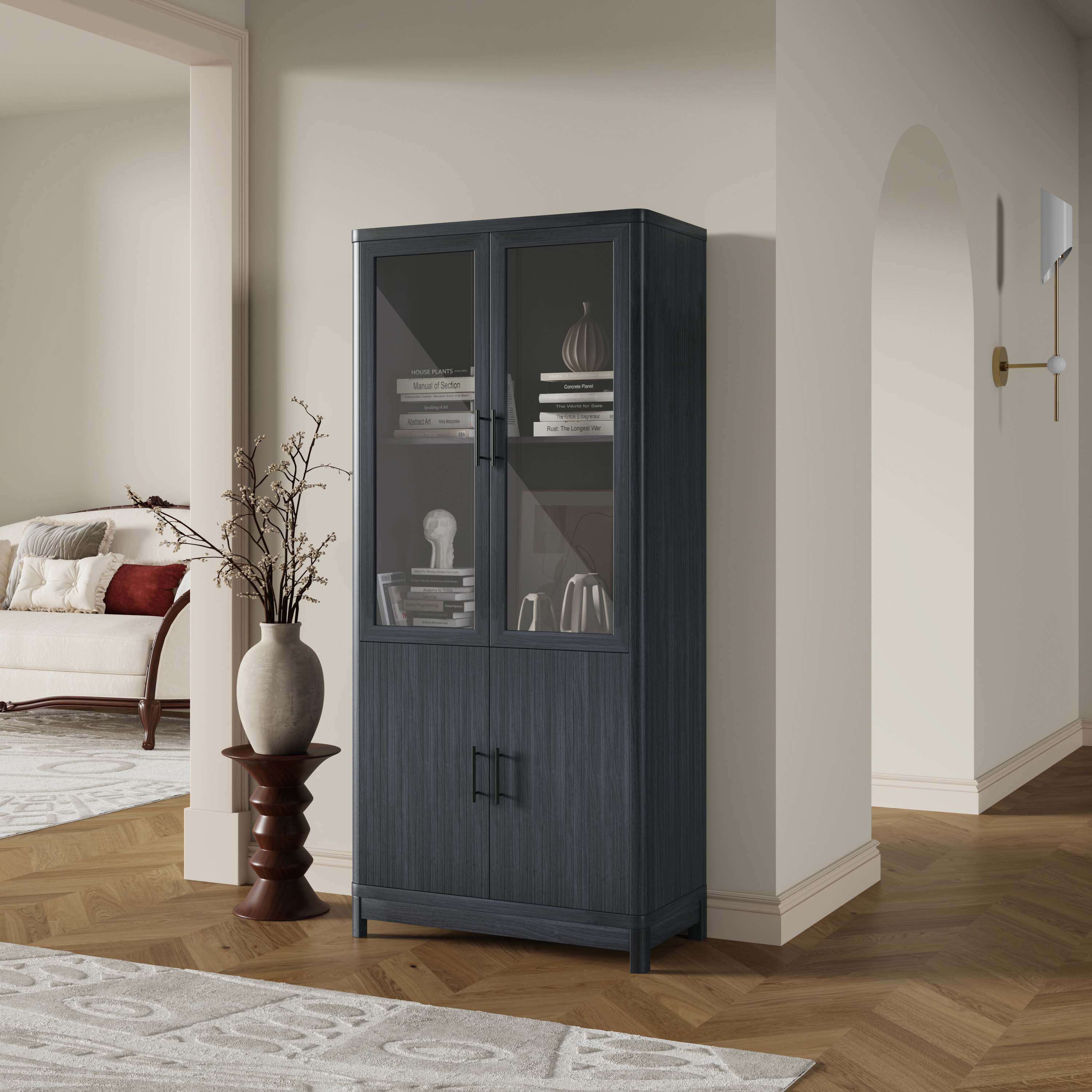 Manhattan Comfort BC001-GY Charcoal Grey Composite 6 -Shelf Bookcase with Doors ( 31-in W x 67.6-in H x 15.7-in D ) Finished