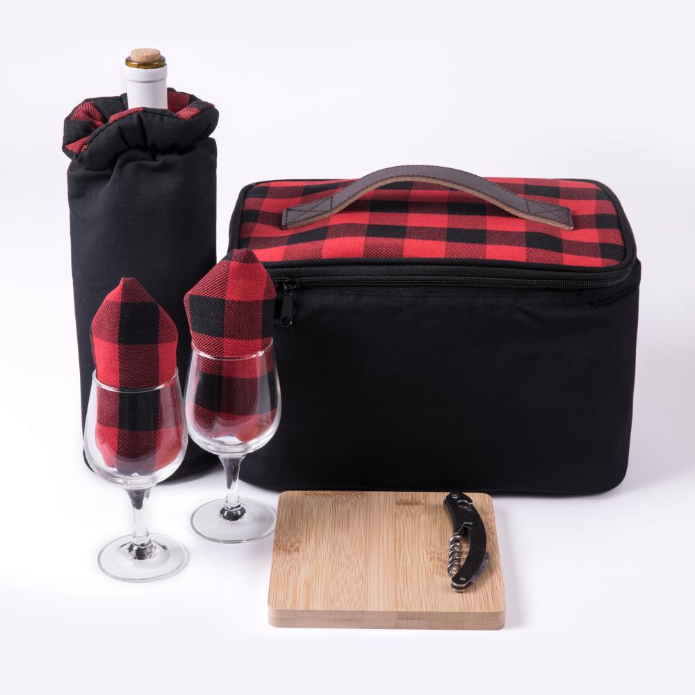 Spring Plaid Wine Picnic Cooler Bag