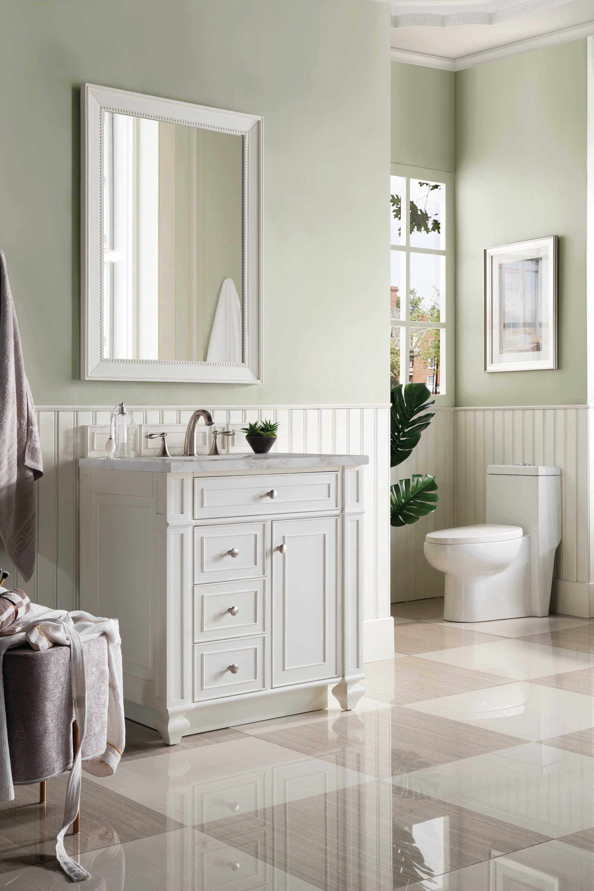 Bright White MDF Single Freestanding Bathroom Vanity with Backsplash