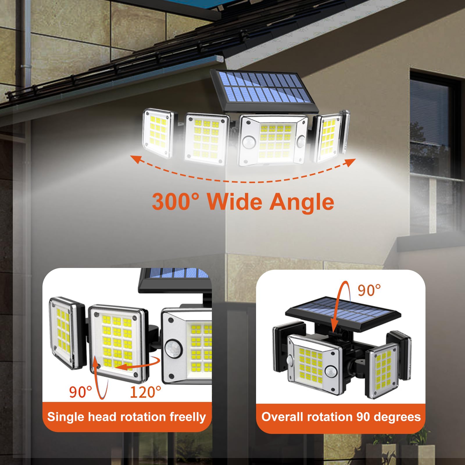JVFCXXV Outdoor Solar Flood Lights 280 LEDs 3000 Lumens Motion Sensor ...