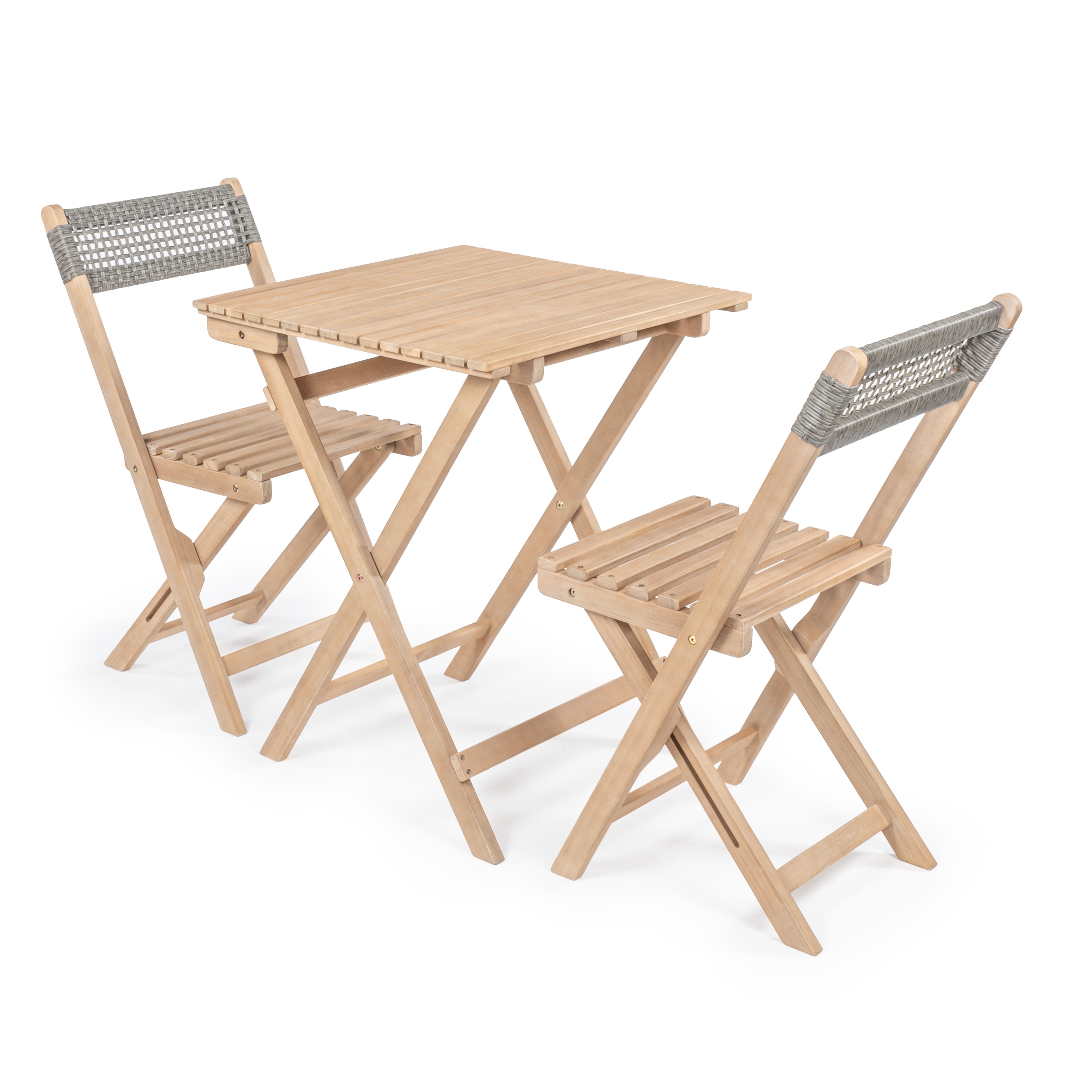 JONATHAN  Y DNG2004A-3SET Stiges 3 -Piece Light Teak Woven Bistro Patio Dining Set Wood Square Table with 2 Stationary Chairs
