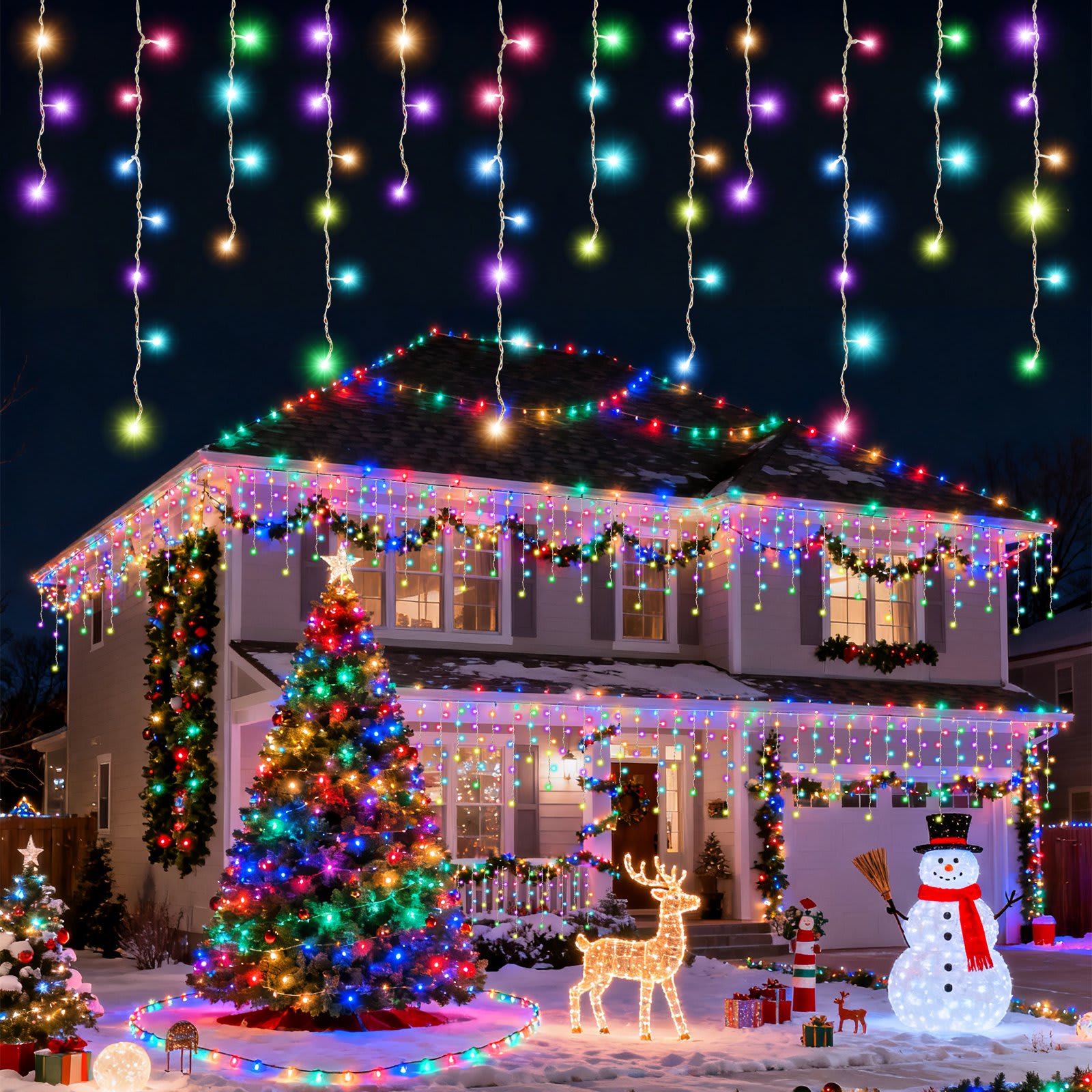 BIGHOUSE BH3003010089 320 LEDs 26FT Christmas Icicle Lights with Remote 43 Modes Holiday Presets RGB Multi-Color