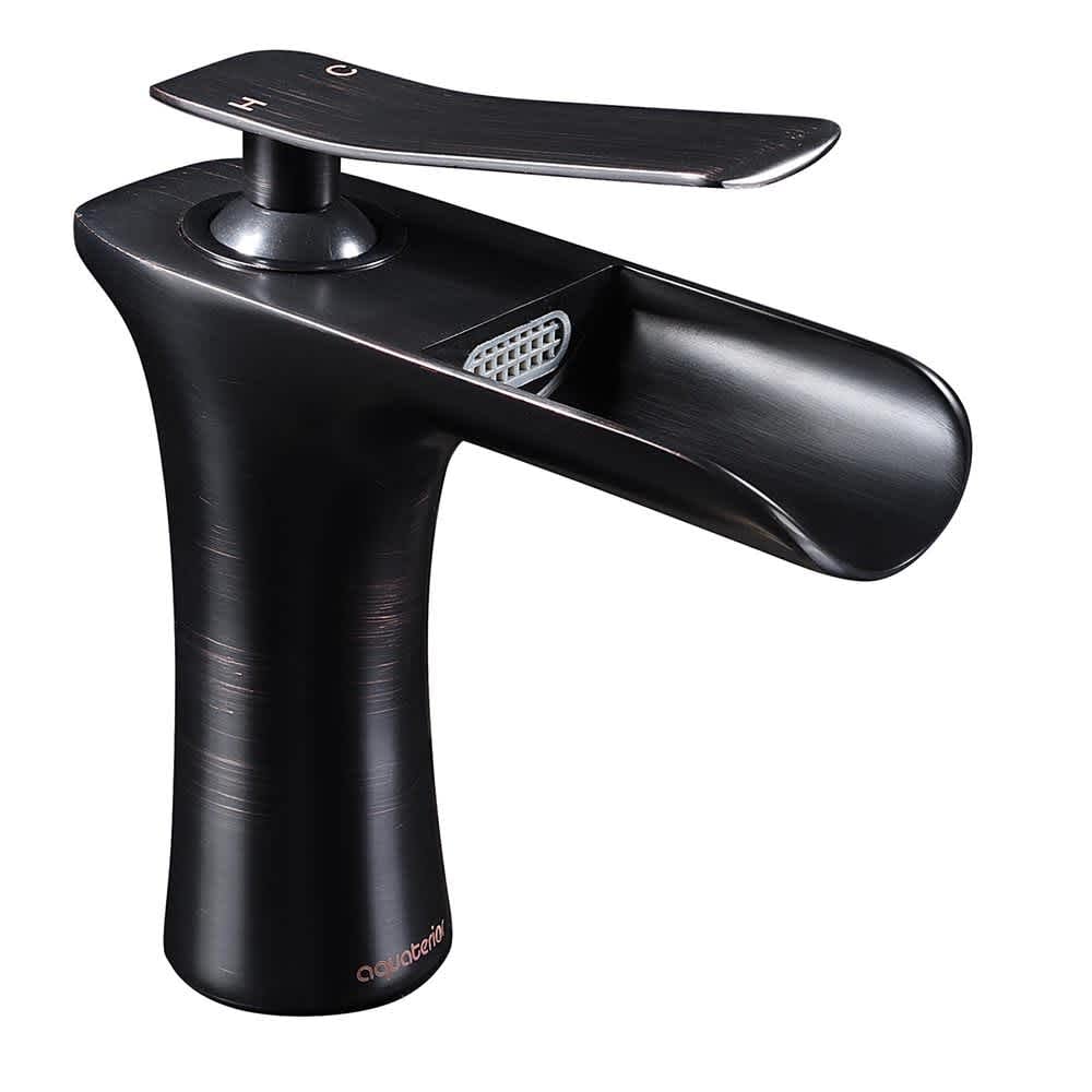 Yescom 81FH1012-2-1-ORB-LO Bathroom Faucet 1 Hole Single Handle Waterfall Style Cold and Hot Water Tap Adjustable Temperature ORB
