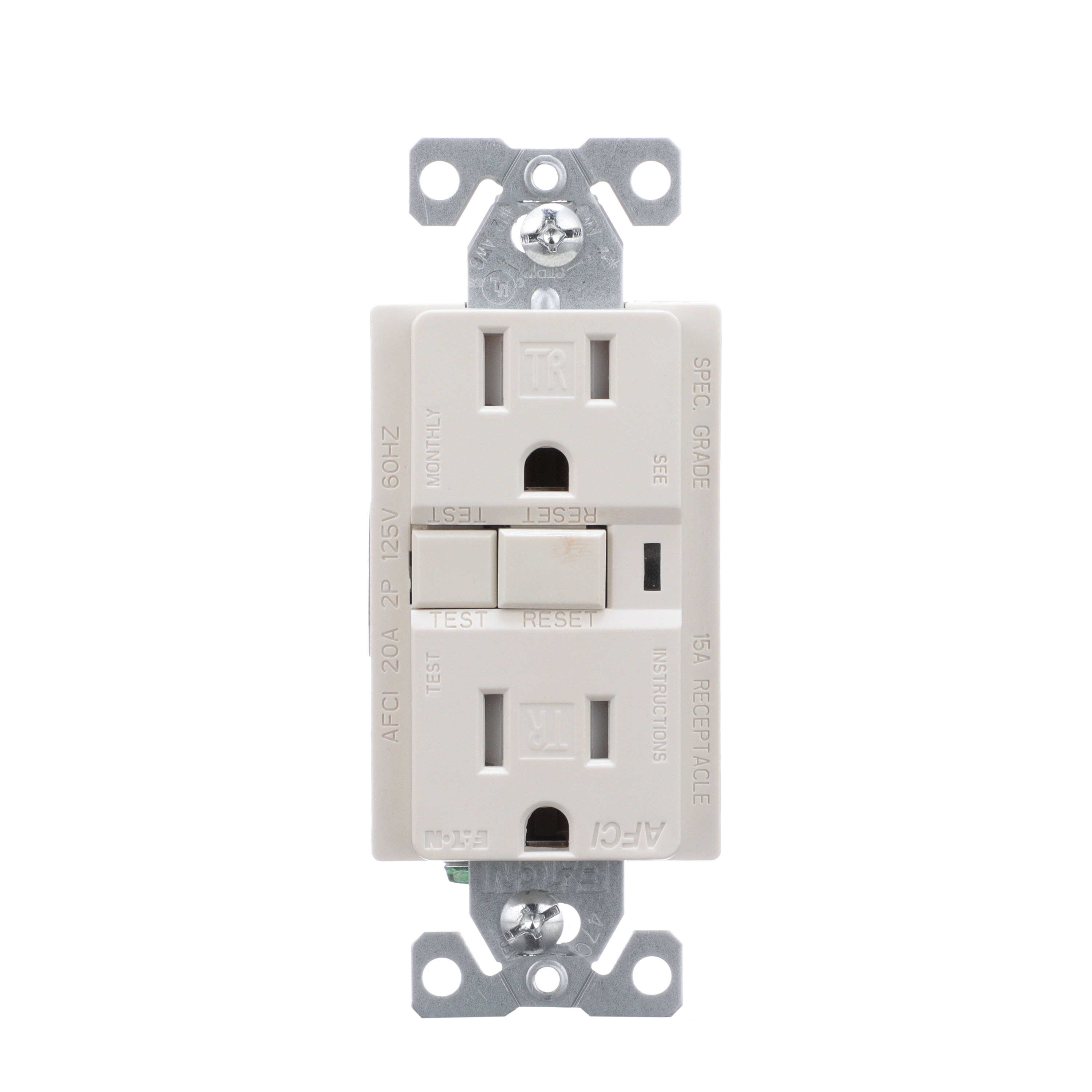 Eaton TRAF15LA-BX-LW 15 -Amp 125-volt Tamper Resistant AFCI Residential/Commercial Decorator Outlet , Light almond