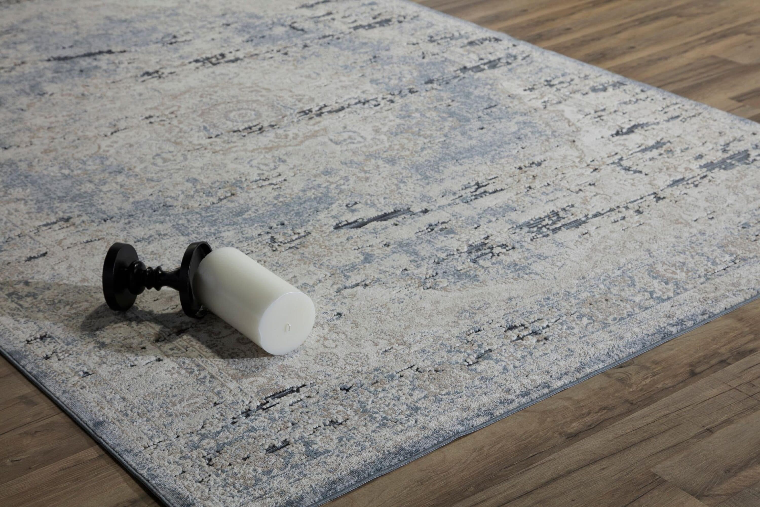 Blue and Beige Abstract Chenille Area Rug 2'3" x 8'