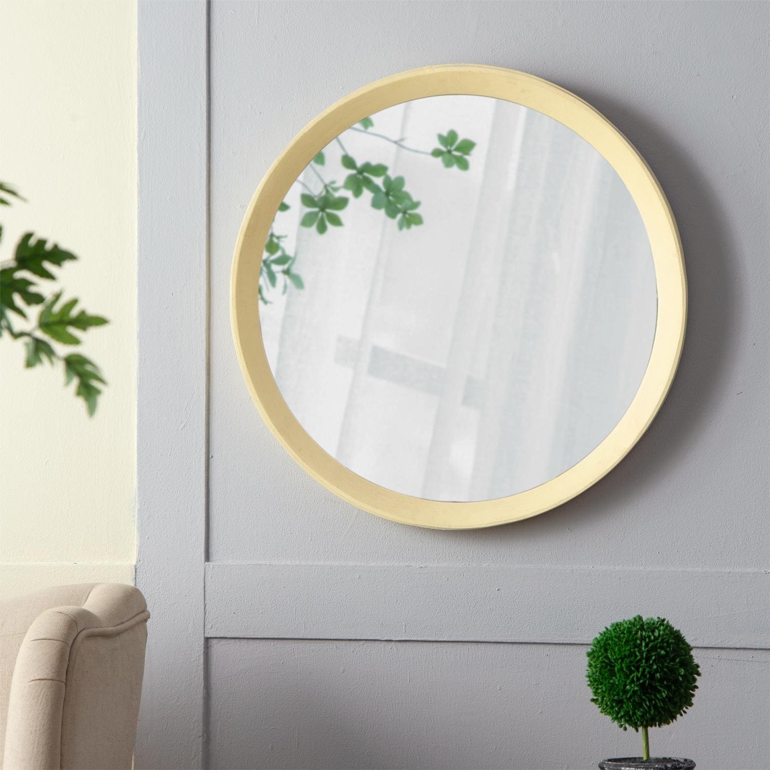 Cream Round Mango Wood Porthole Wall Mirror