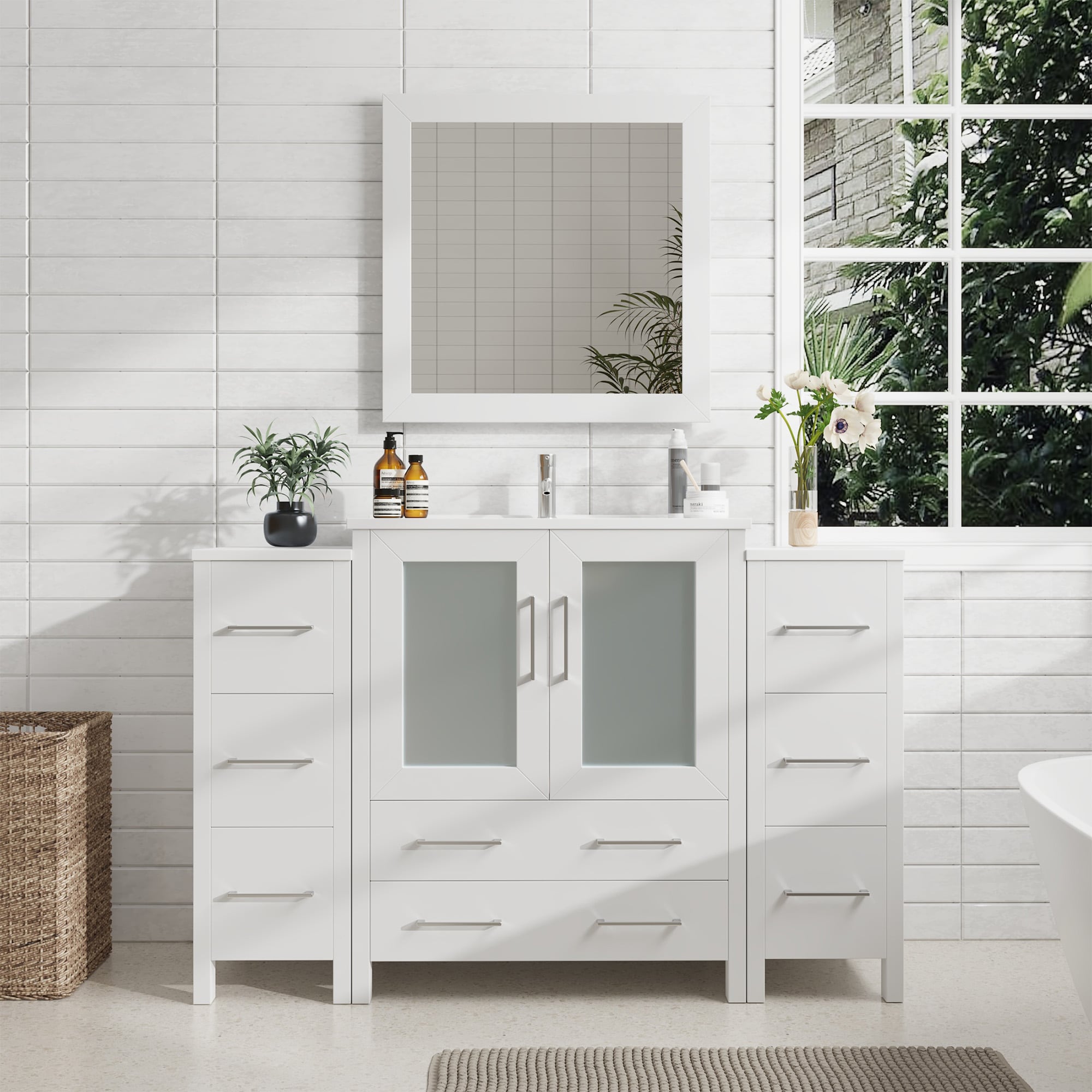 Vanity Art VA3030-54W Brescia 54-in White Undermount Single sink Bathroom Vanity with White Ceramic Top (Mirror Included)