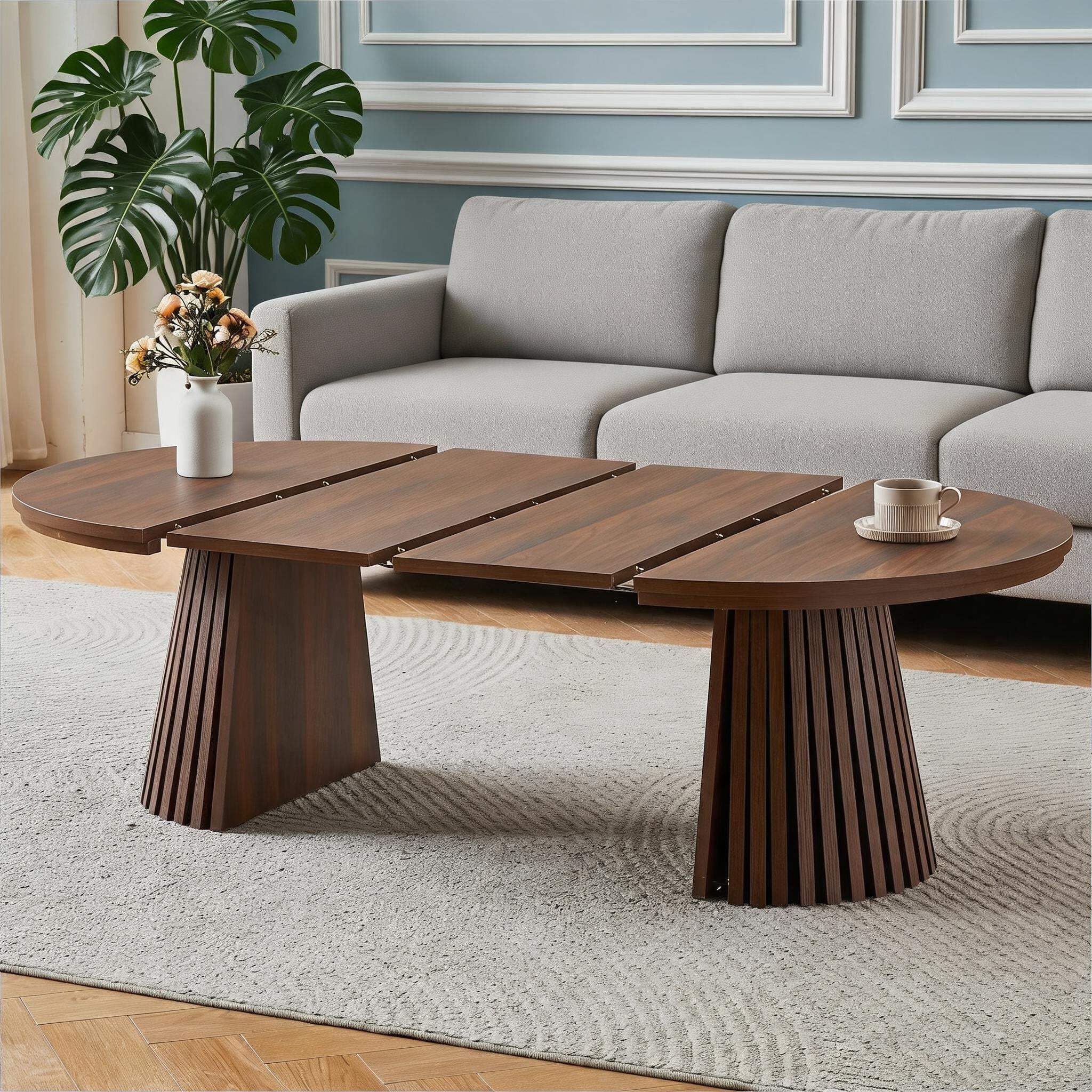 Watnature Warm Brown Extendable Dining Table MDF Removable Leaf Modern Center Table for Living Room Dining Office #A1PZSDMN6BWV