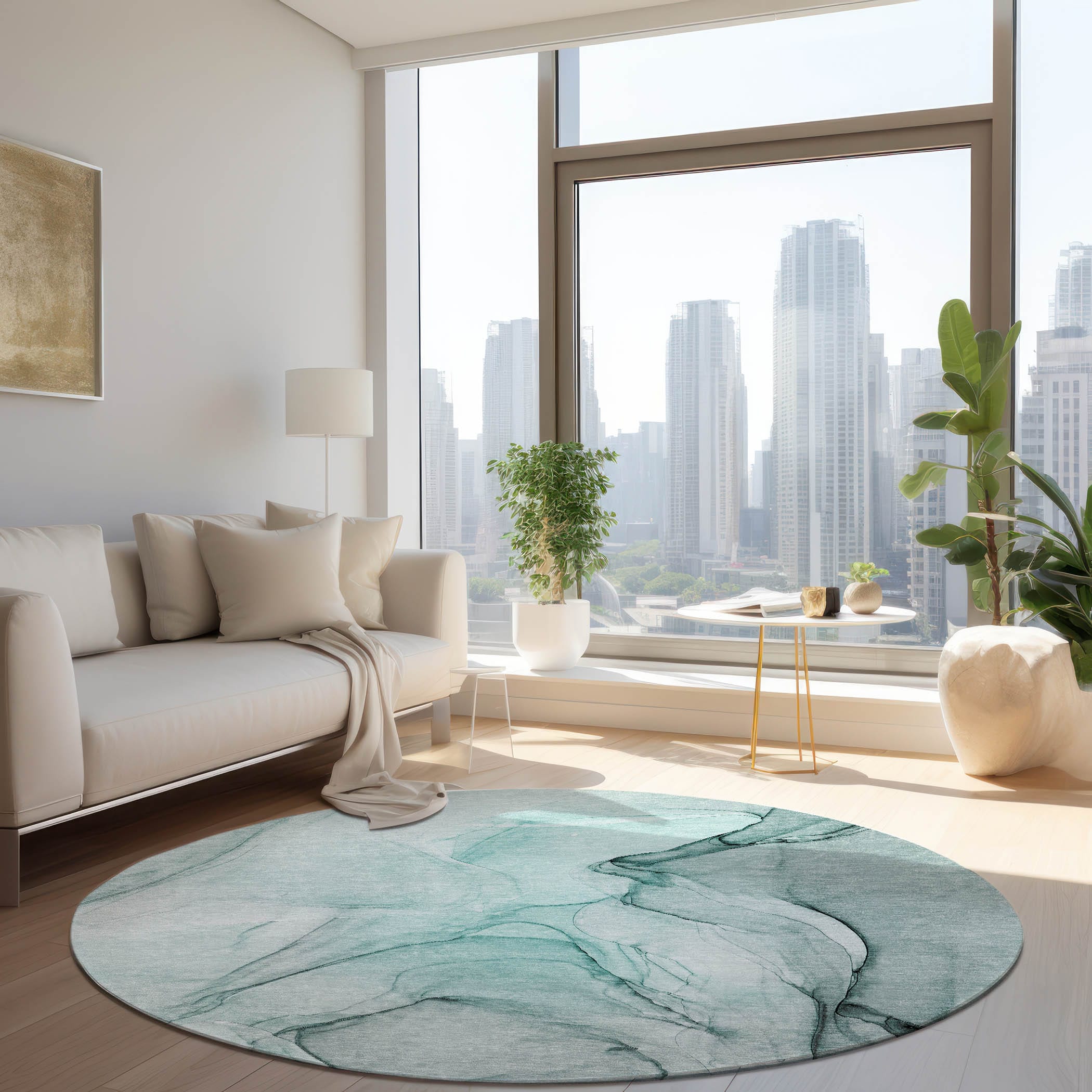 Addison Rugs ACN502TE8RO Chantille ACN502TE 8 x 8 (ft) Polyester Teal Round Indoor/Outdoor Abstract Machine washable Area rug
