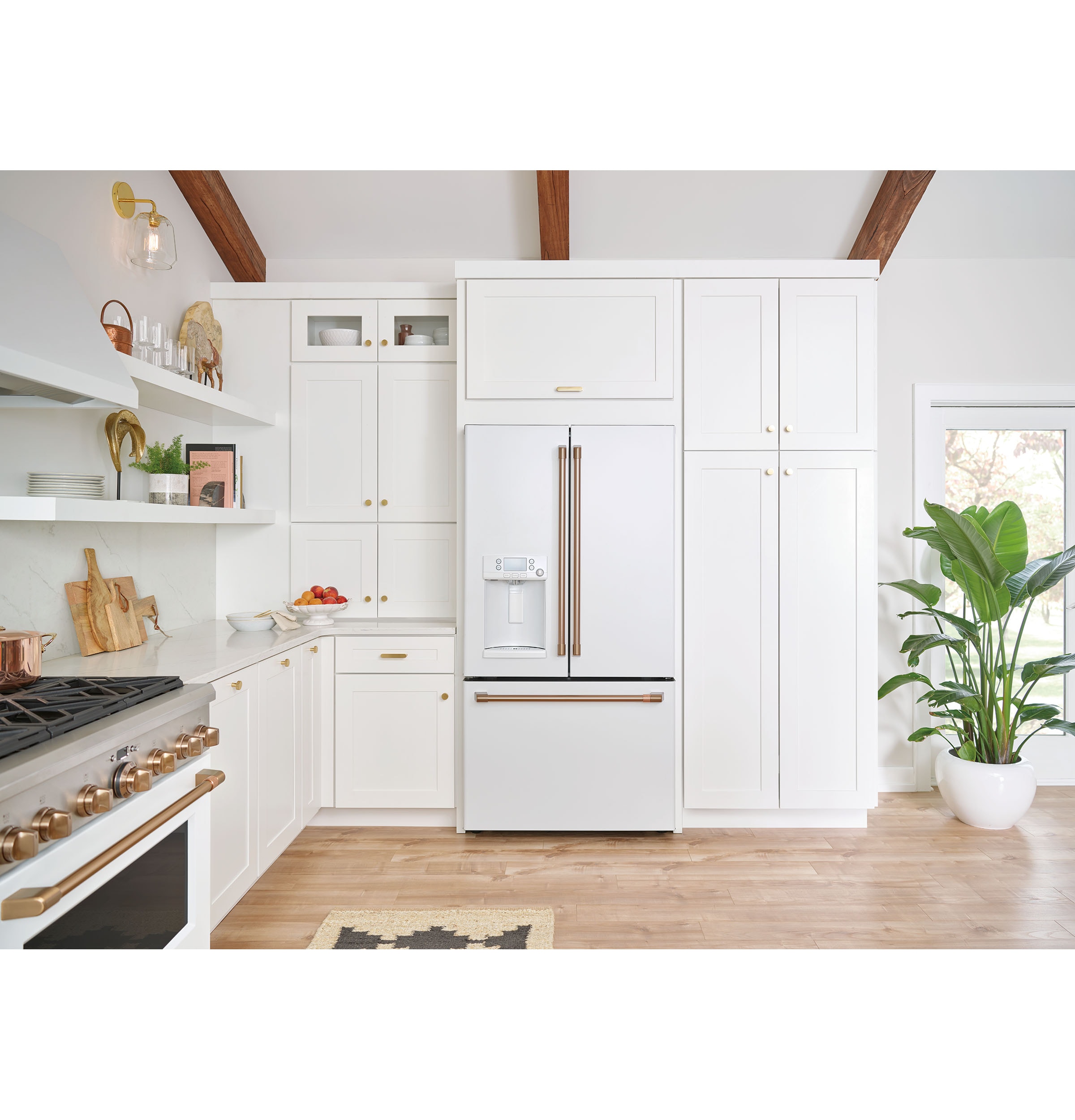 CAFE 4 Piece Kitchen Package with a 18.6 Cu. Ft. Matte White Counter-Depth  French-Door Refrigerator