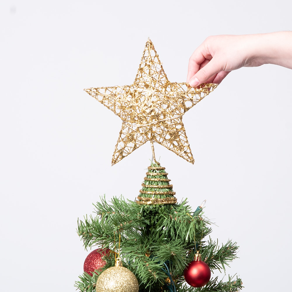 Joyfy Gold Glitter Metal Hollow Star Tree Topper 10-in Star Glitter Star Yellow Christmas Tree Topper