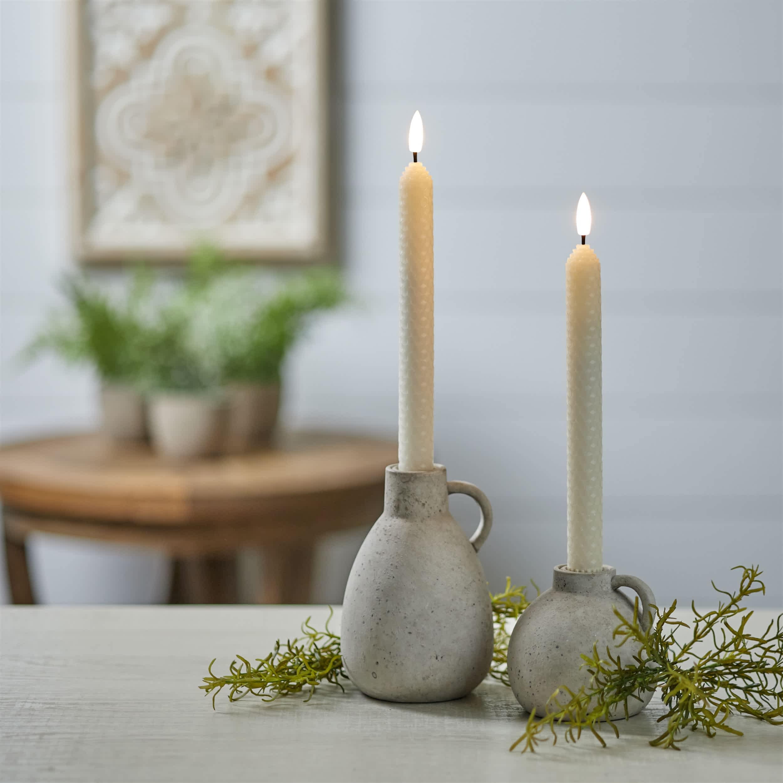 Melrose International 94981DS FIA Wick Taper Candle Set of 2 CREAM 9.5H Wax/Plastic 2 AAA Batteries Not Included